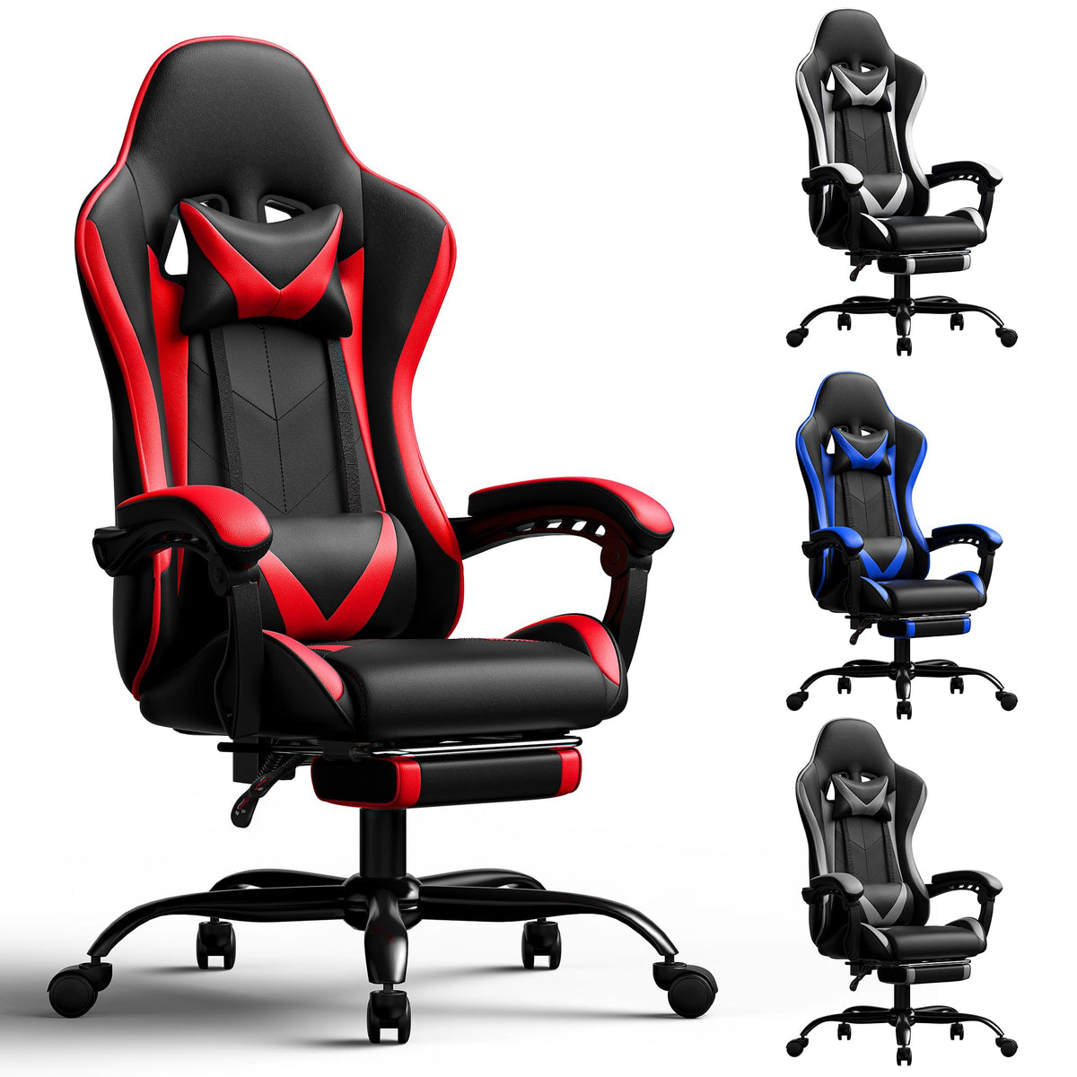 Red Gaming Chair with Footrest