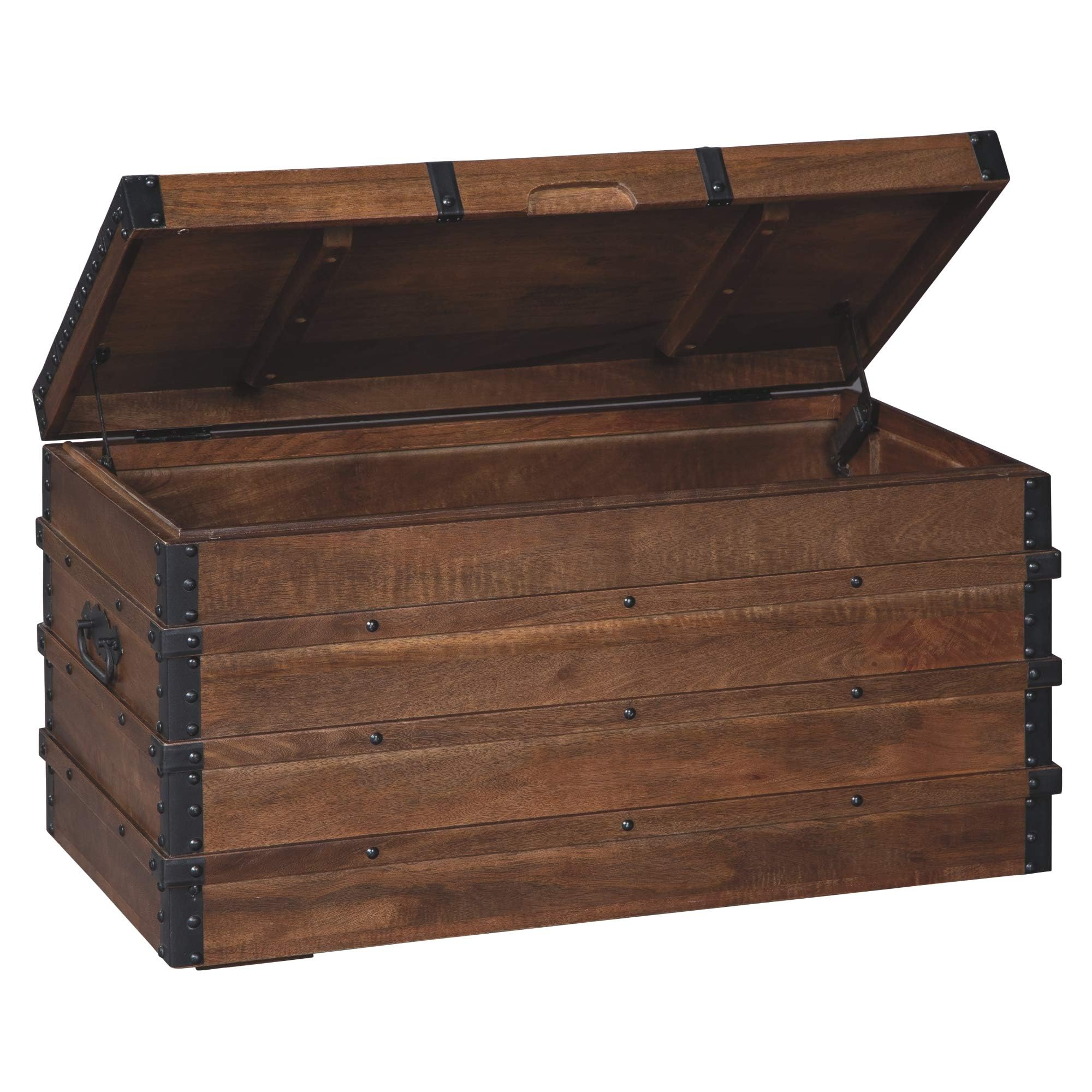 Wooden Storage Trunk with Hinged Top – Dark Brown