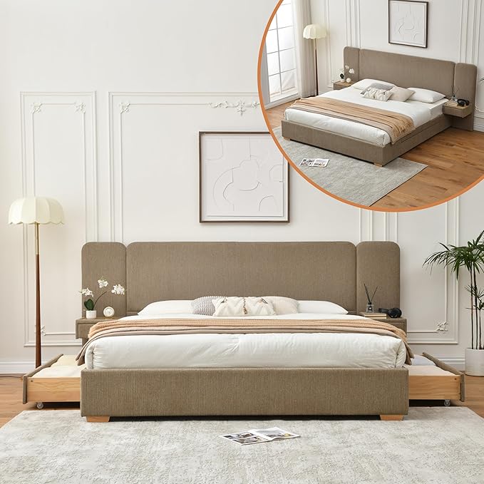 Platform Bed Frame with Nightstands & Storage Drawers