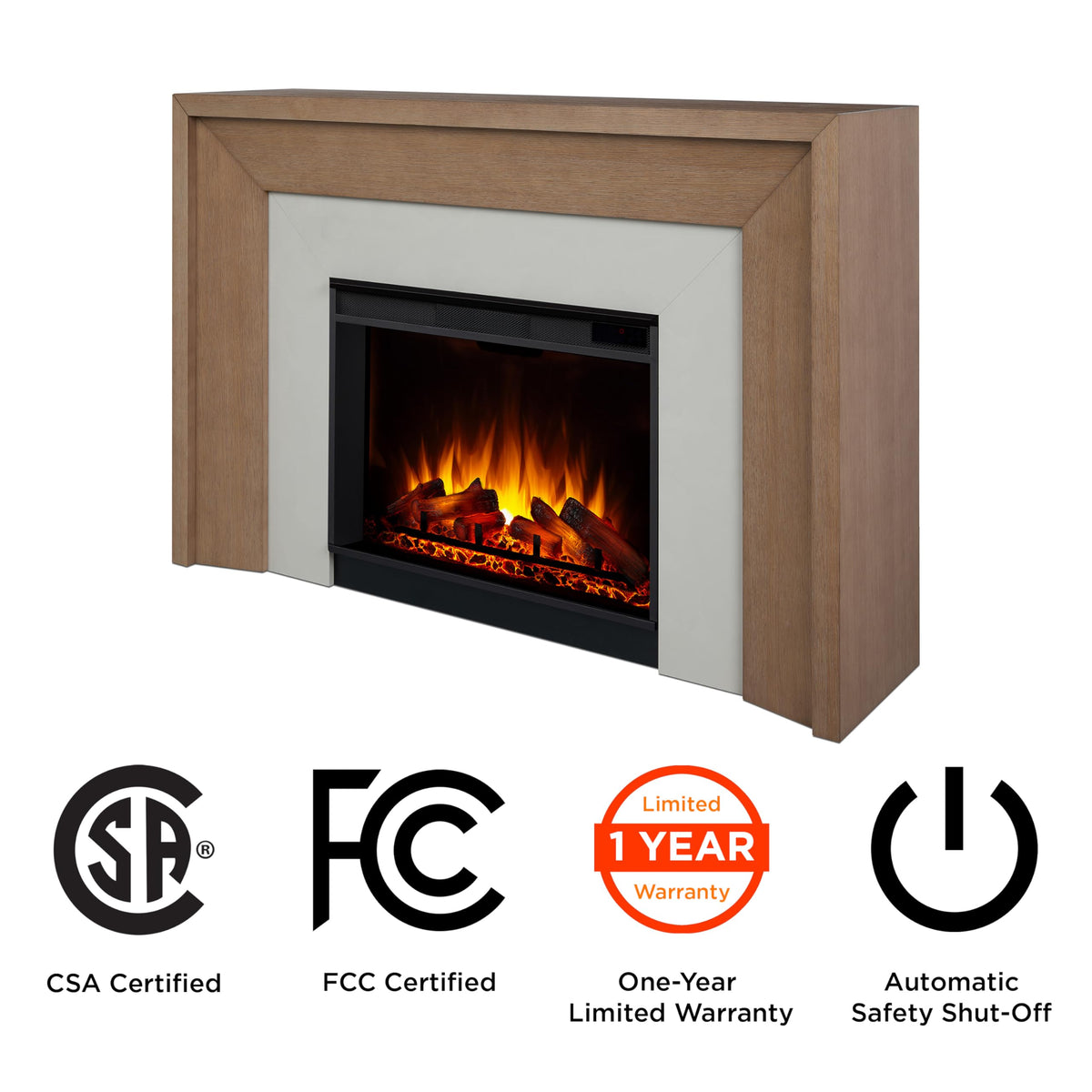 Electric Fireplace with Oak Mantel