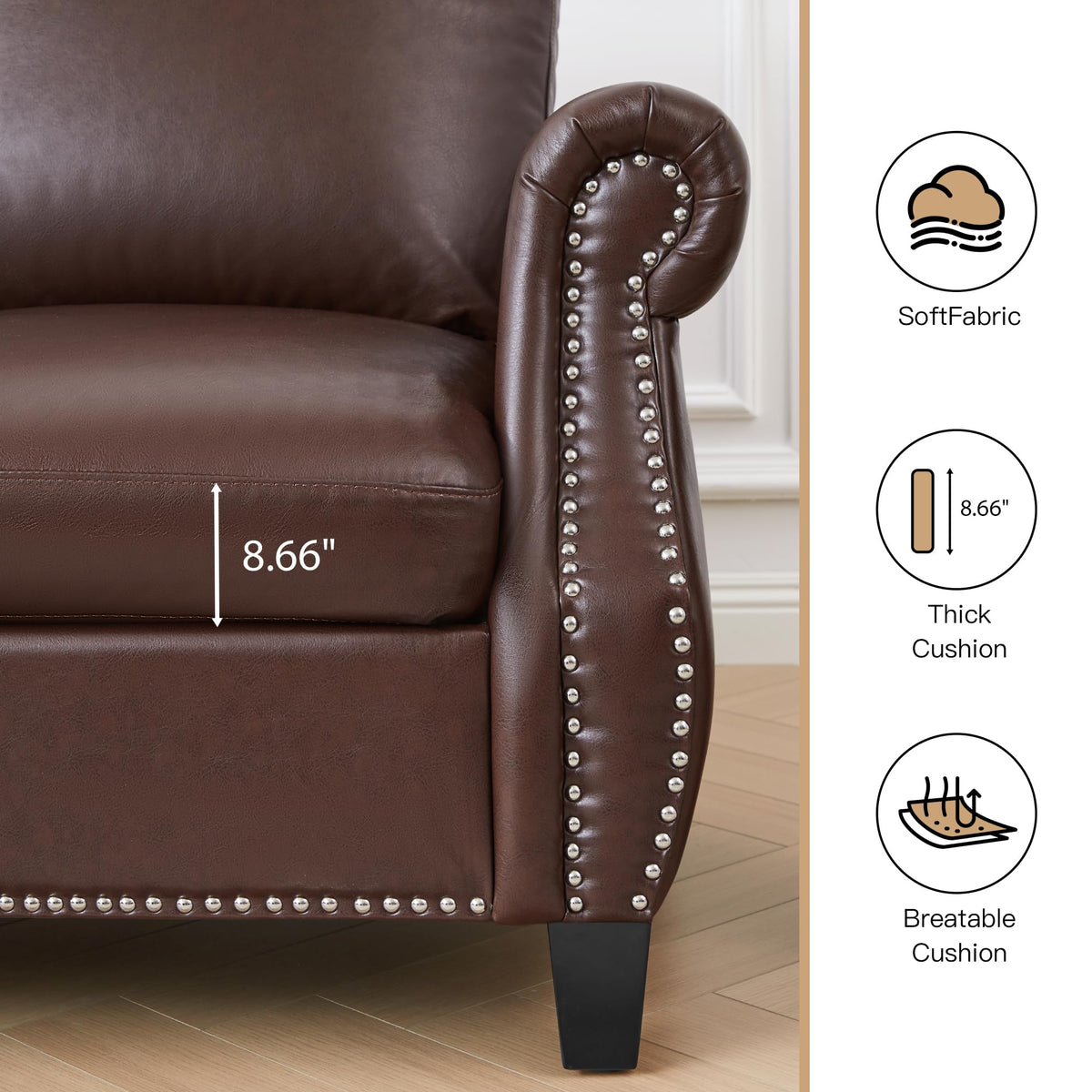 Brown PU Leather Sofa Set, 3-Piece