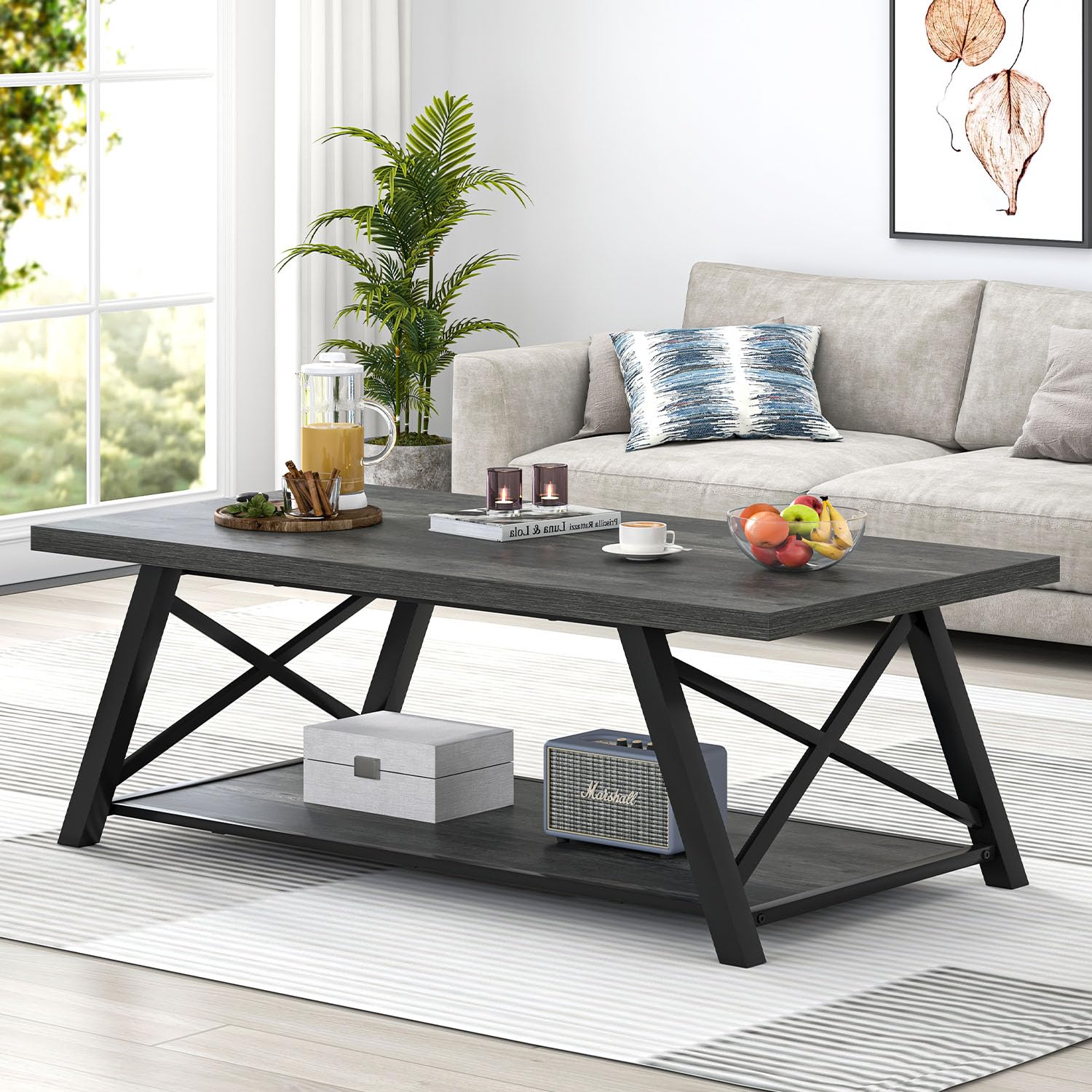 Industrial Coffee Table with Storage Shelf