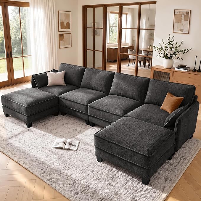 U-Shaped Chenille Modular Sectional