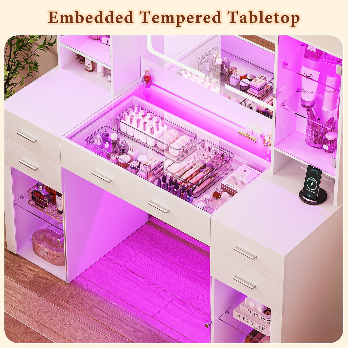 LED Mirror Vanity Desk with Storage