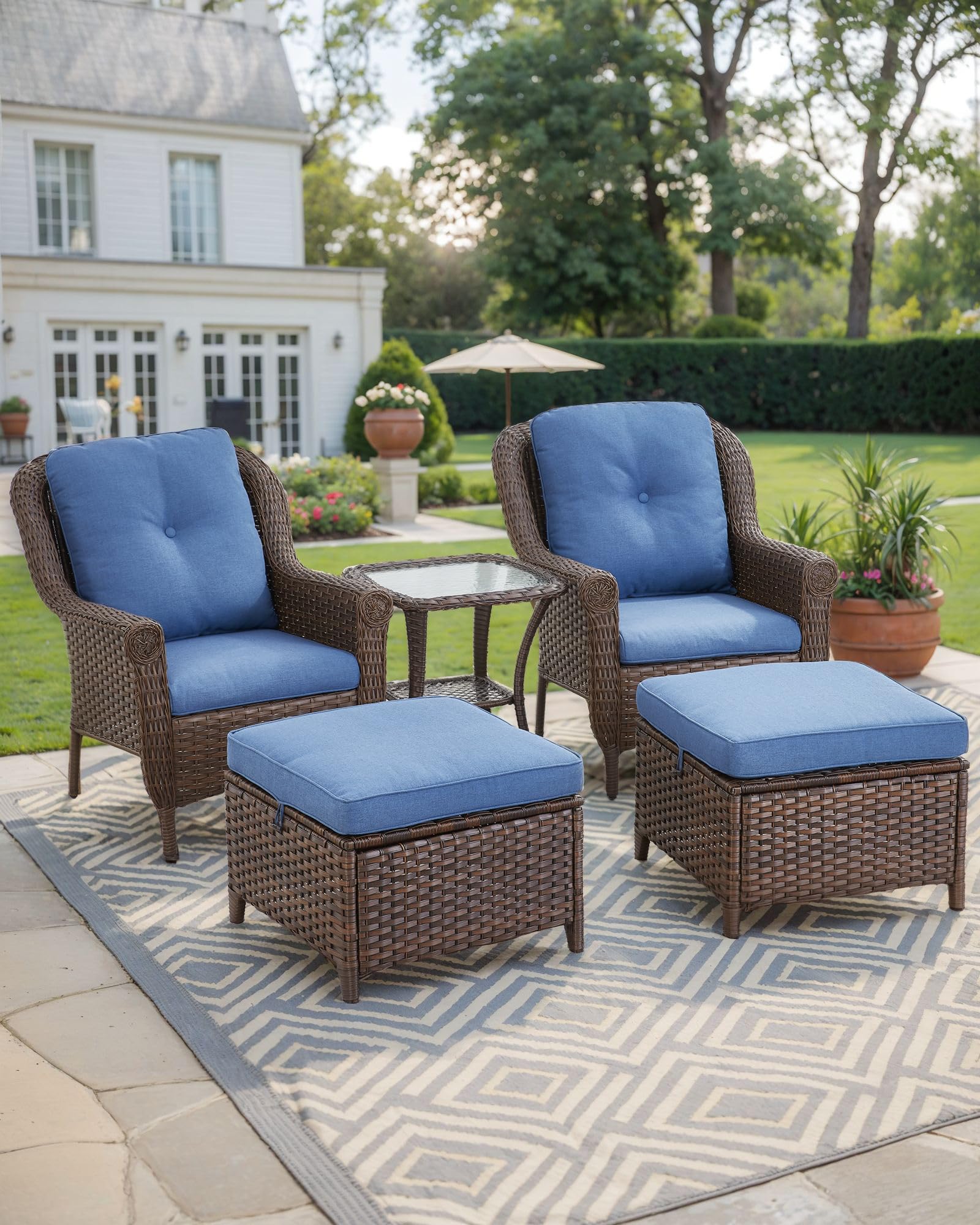 Outdoor Wicker Patio Ottoman Set (2-Piece)