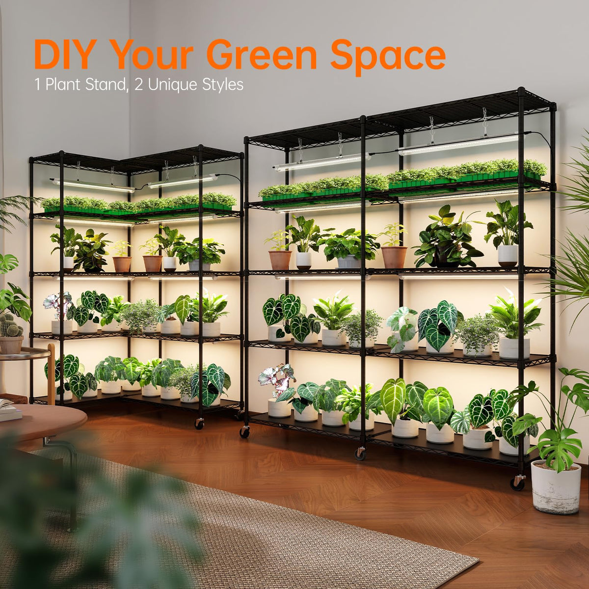Bstrip 5-Tier Large Plant Shelf with Grow Light, 58x13.8x59in
