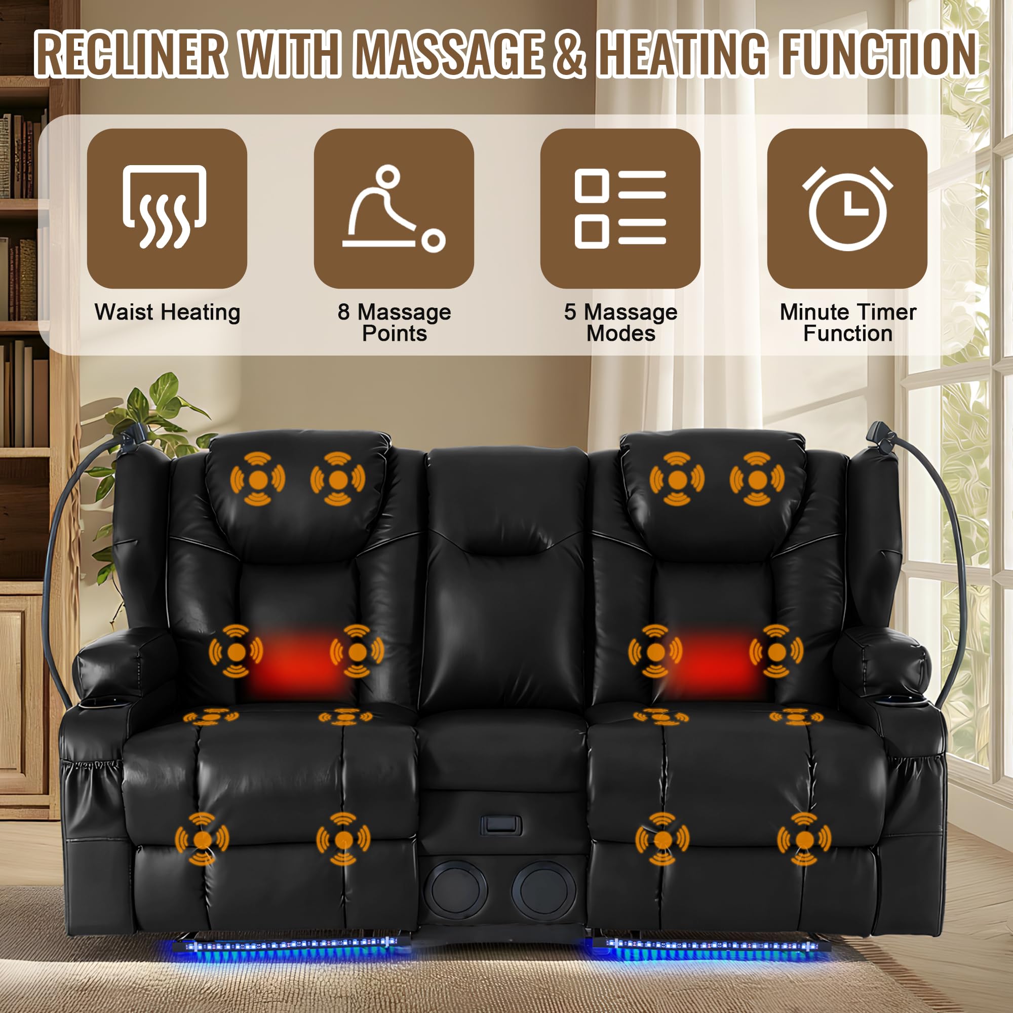 Power Recliner Loveseat with Massage & Heat