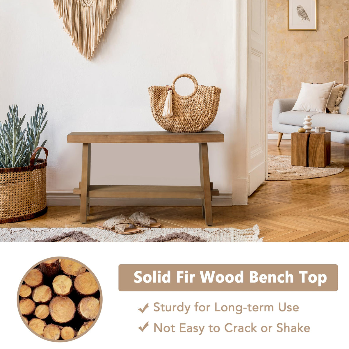 Farmhouse Wood Entryway Bench