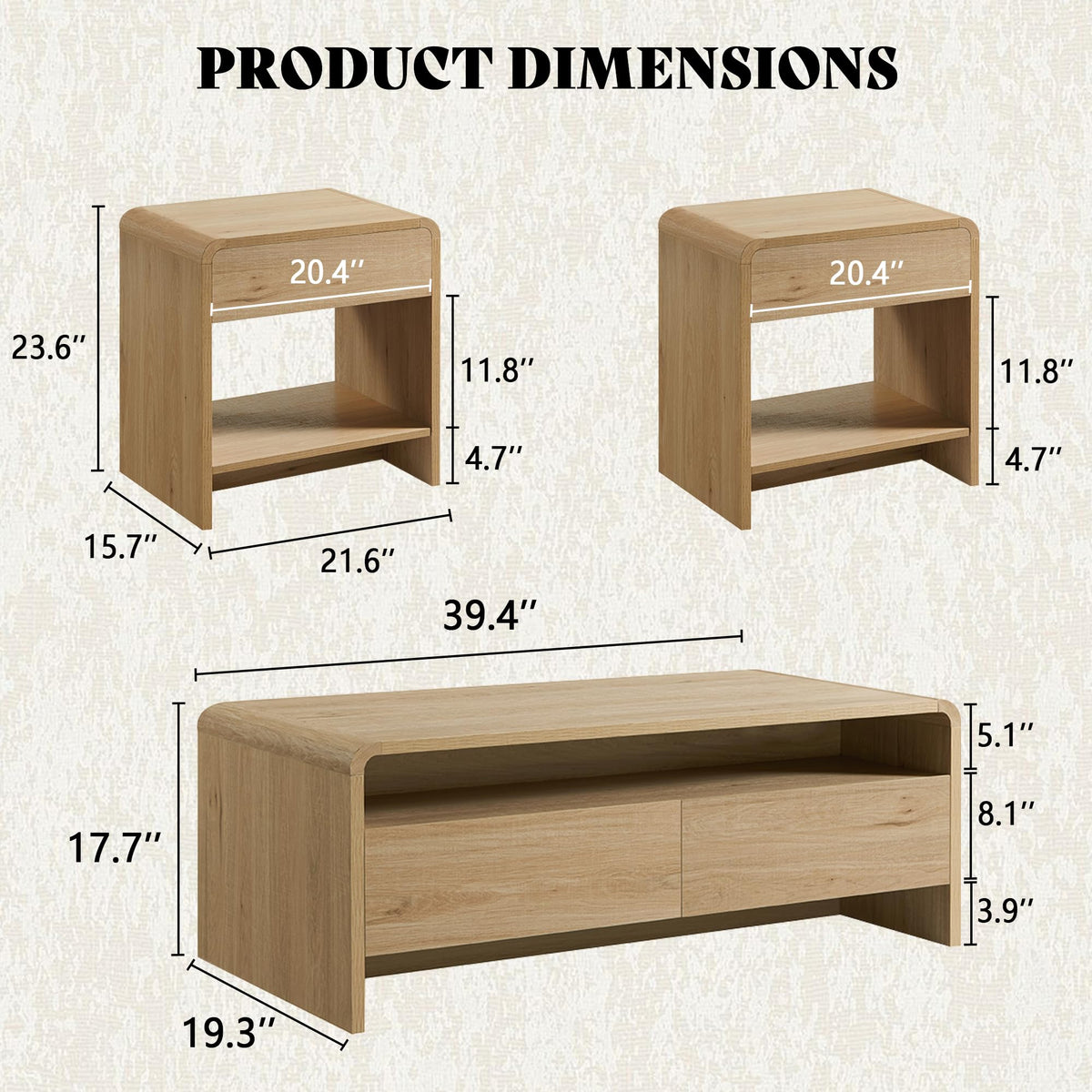 3-Piece Coffee Table Set with Drawers