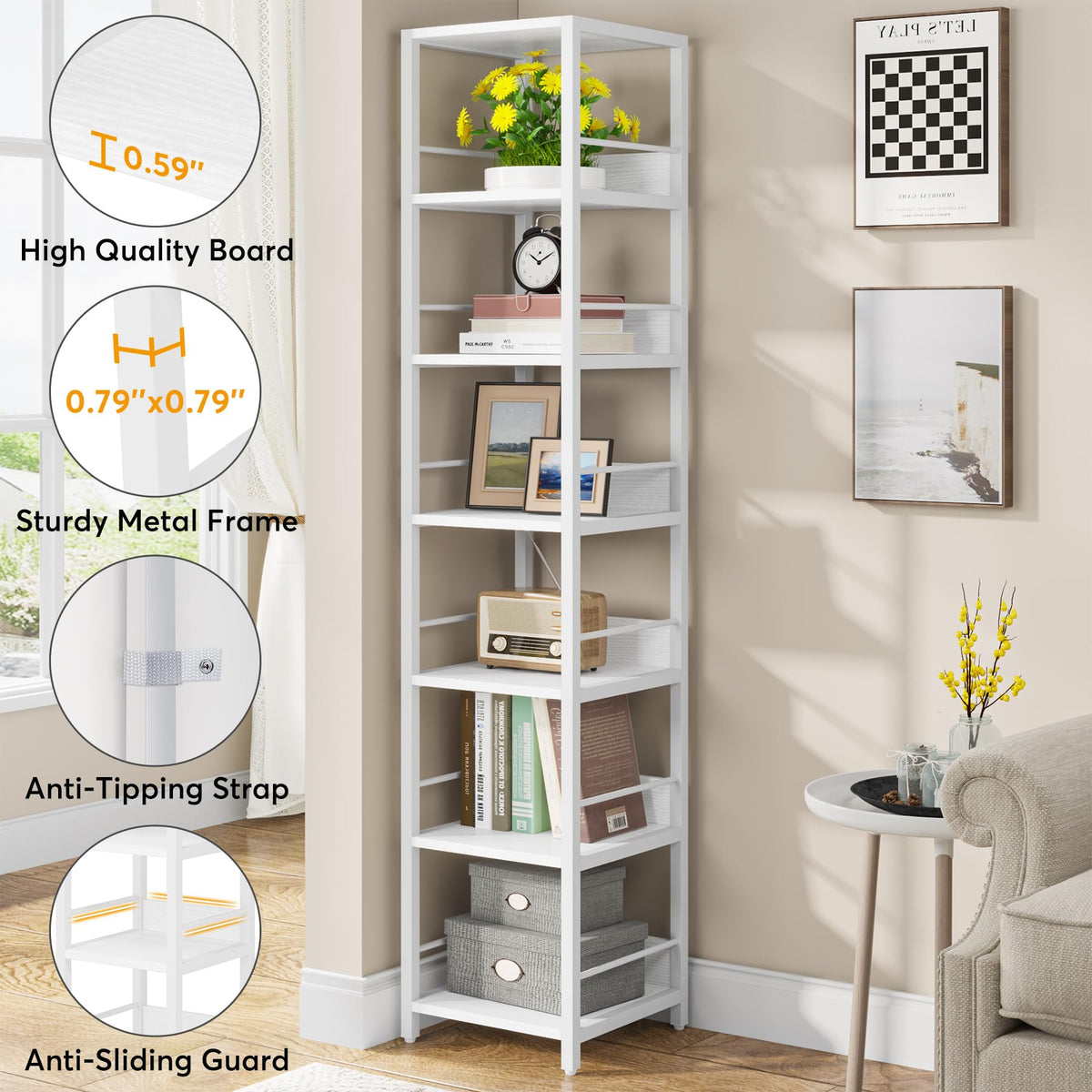 6-Tier Narrow Corner Bookshelf