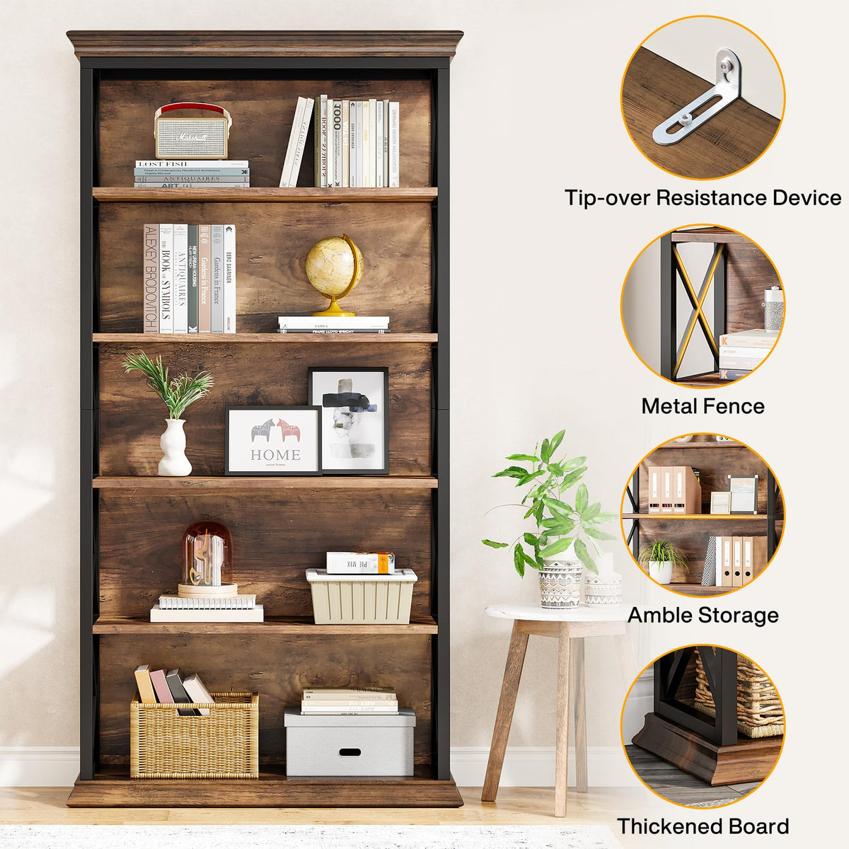5-Shelf Industrial Bookcase