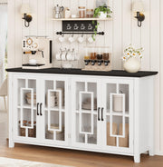 Garvee 63" Sideboard Buffet Cabinet with Storage and 4 Tempered Glass Doors