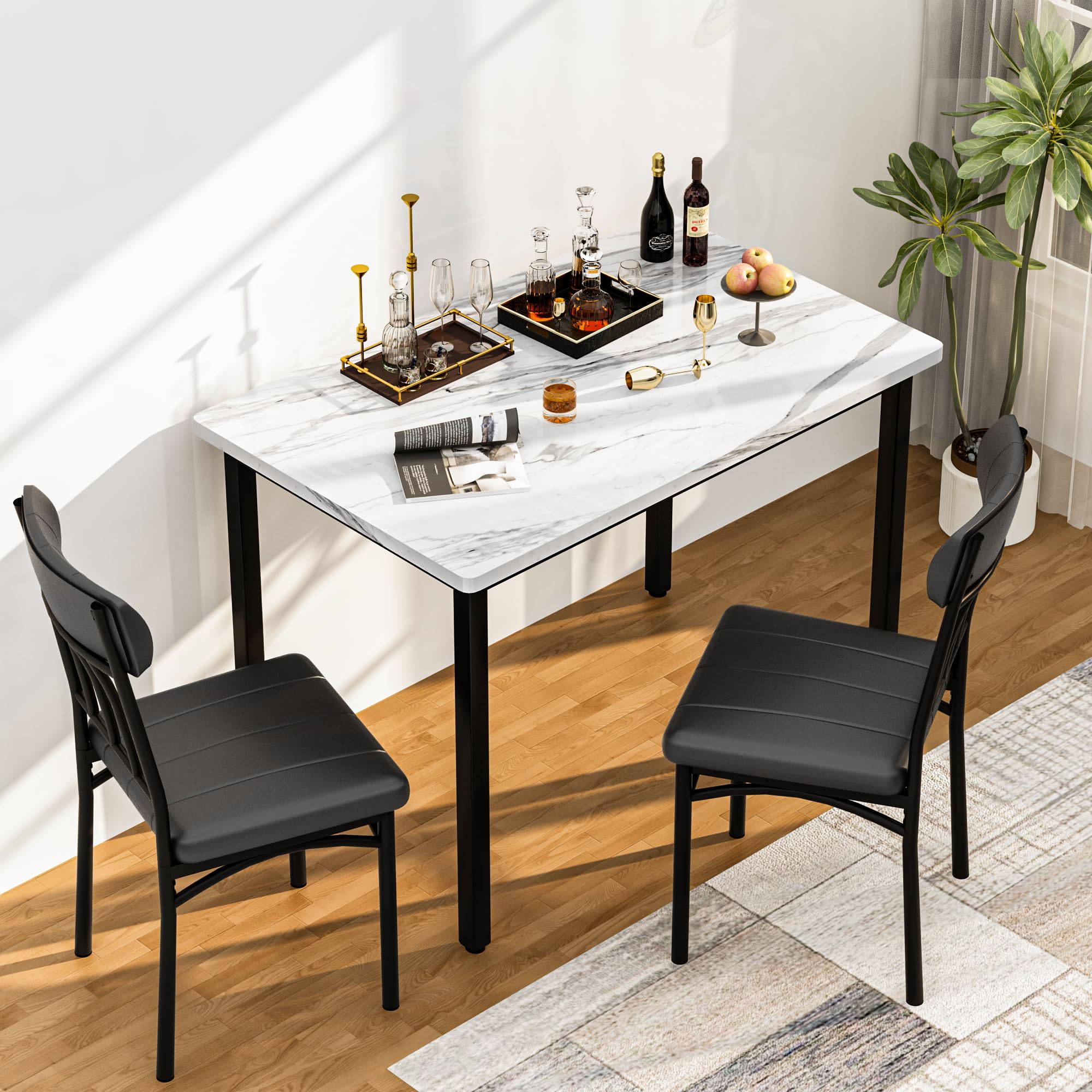AWQM 3 Piece Dining Table Set for 2, Small Industrial Kitchen Table and 2 Chairs, Breakfast Dining Table Set, Kitchen Table Set for Dining Room, Living Room, Apartment, Small Space, White Black