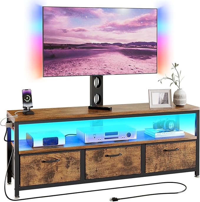 TV Stand with Mount, LED Lights & Power Outlet