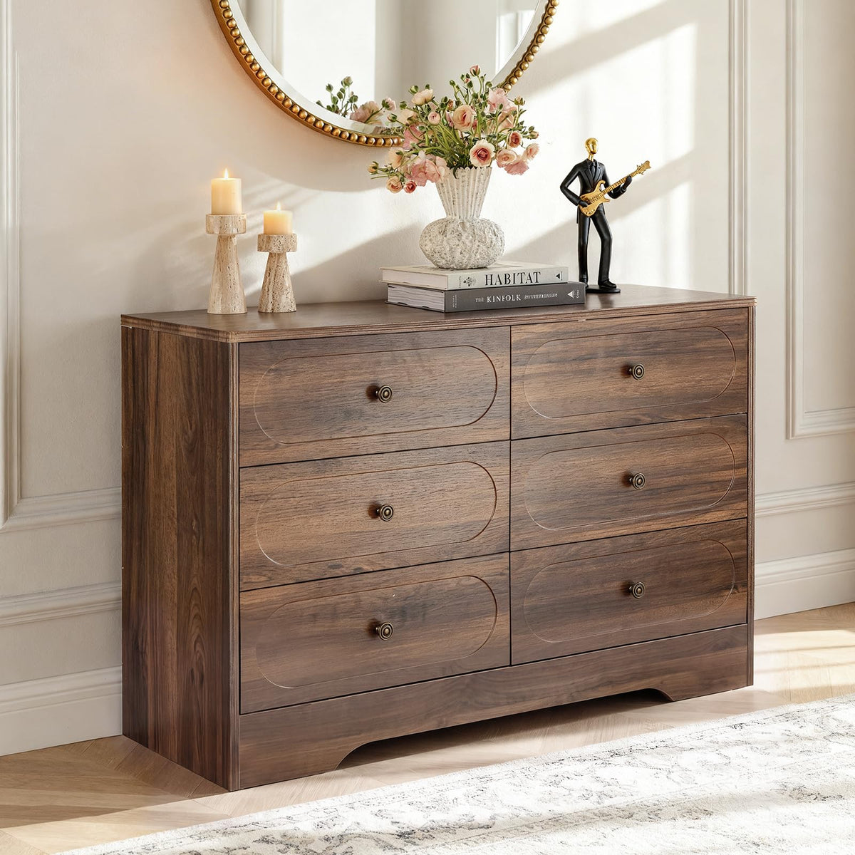 Walnut 6-Drawer Dresser