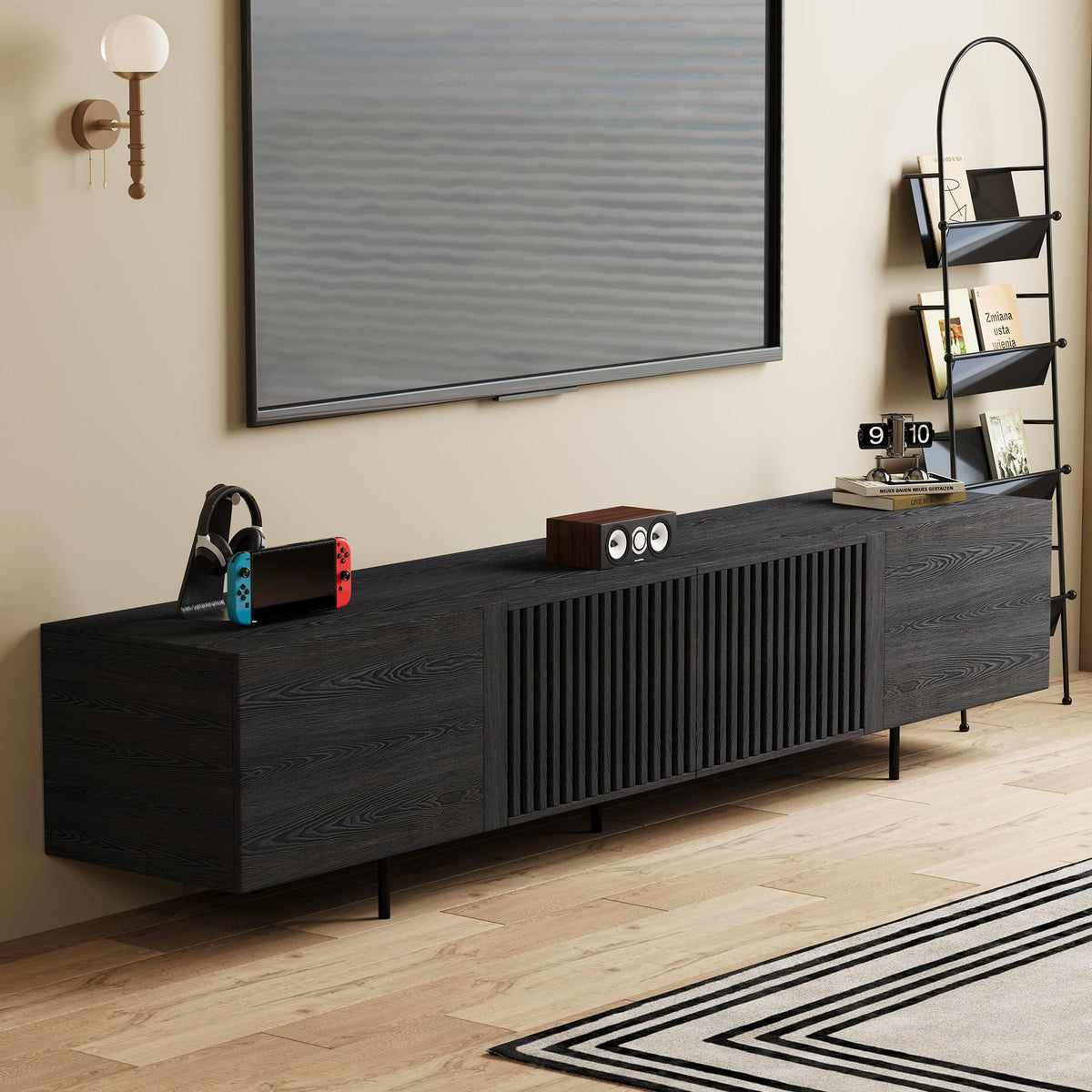 Black Slatted TV Stand