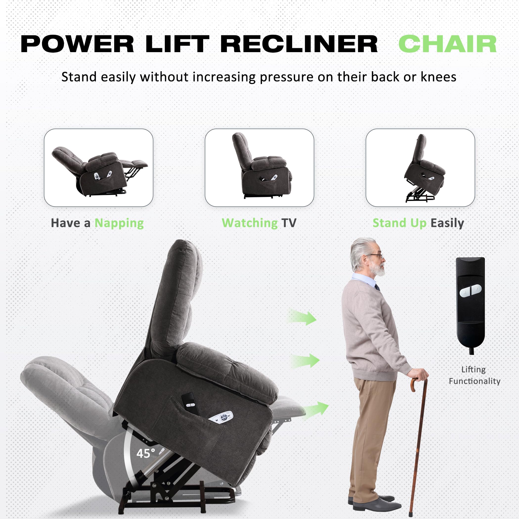 Power Lift Recliner Chair with Massage & Heat