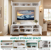YITAHOME Wall Unit Entertainment Center for 65 Inch TV, Tall TV Stand with Power Outlets & Storage Cabinet, High Modern Media Console Table for Living Room, White