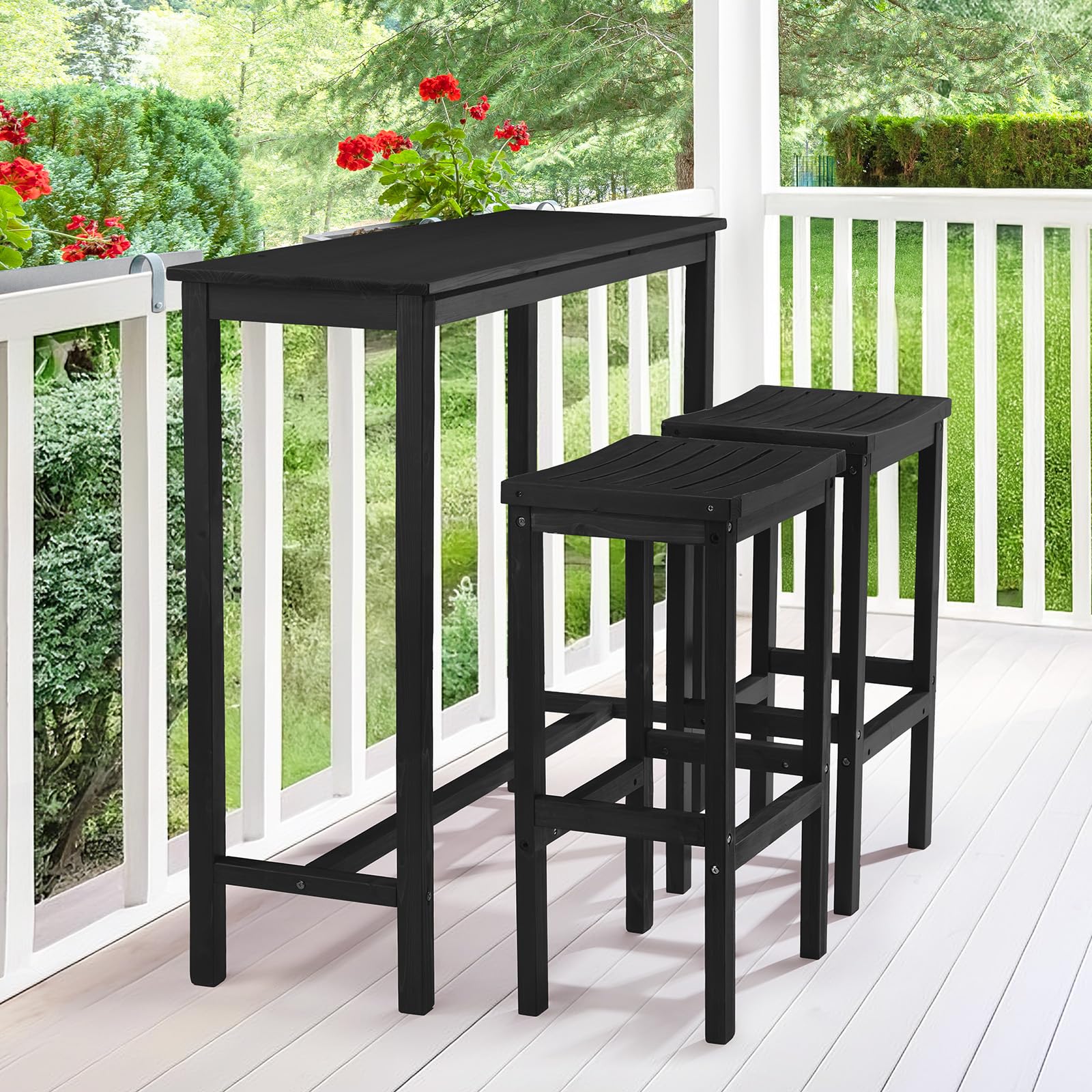 Outdoor Bar Bistro Set – Fir Wood Table & 2 Stools