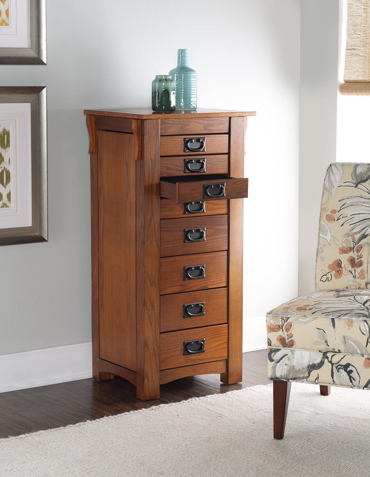 Powell Oak Kat Jewelry Armoire 19.625"L x 15.25"W x 40.625"H