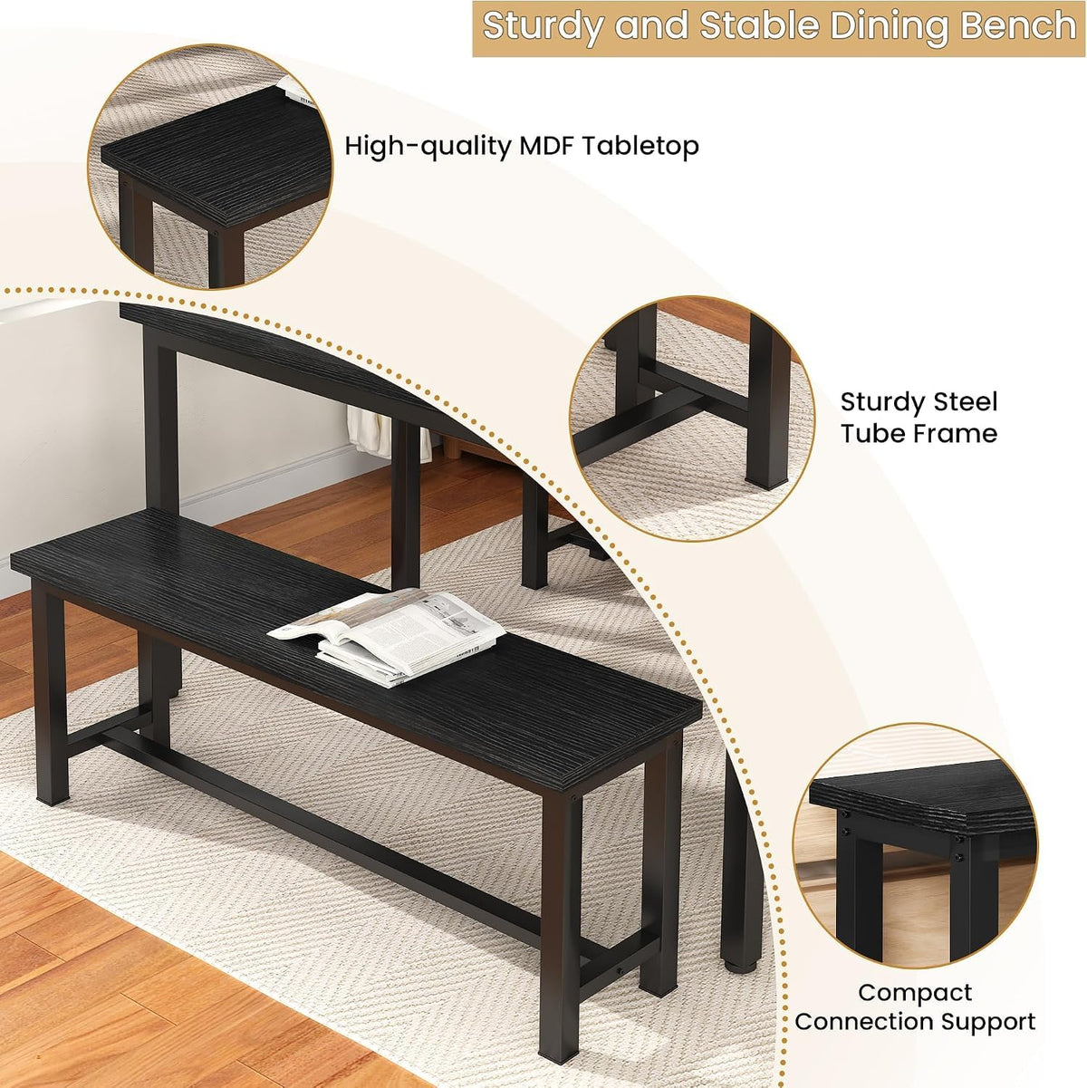 Black Dining Benches, Set of 2