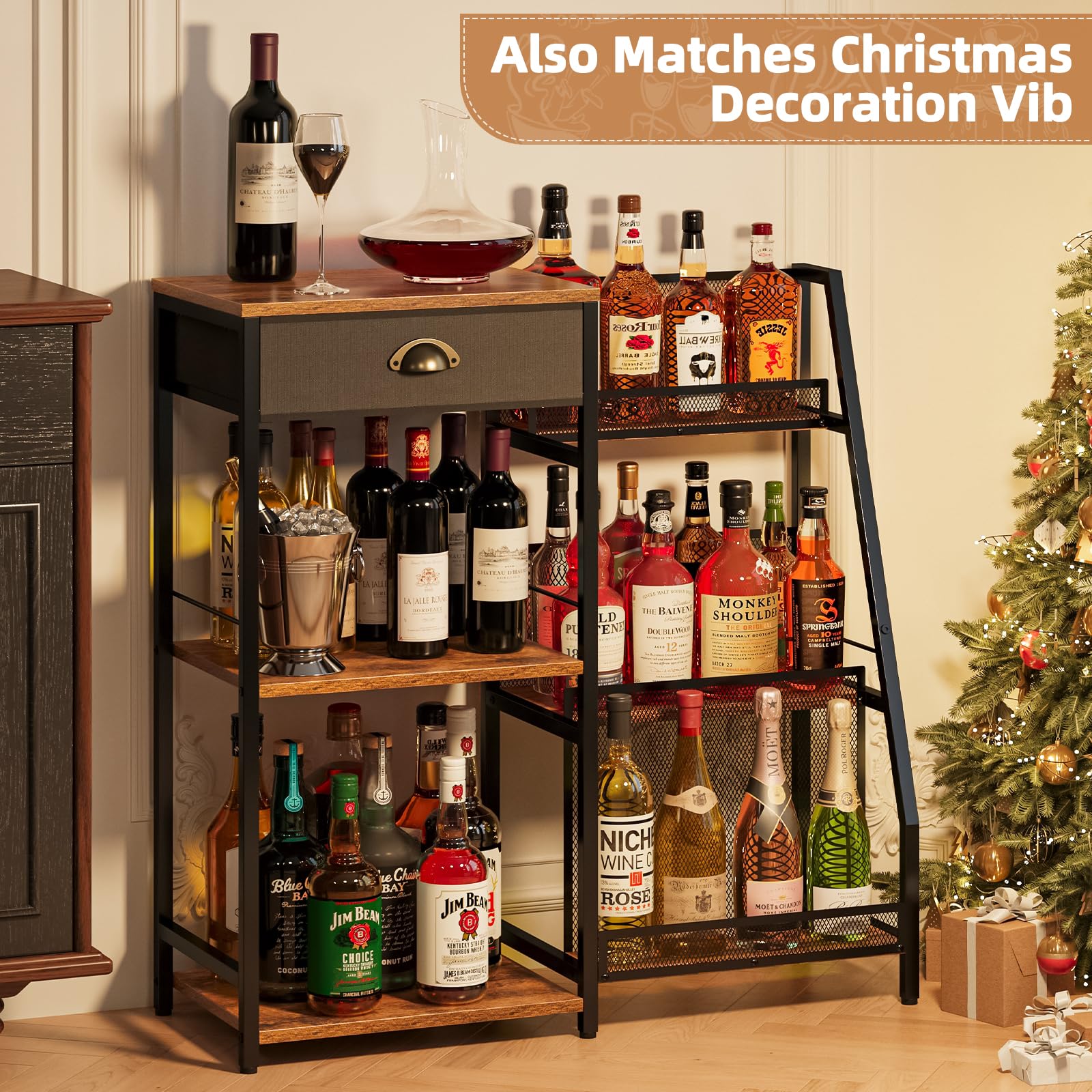 3-Tier Wine Rack with Drawer