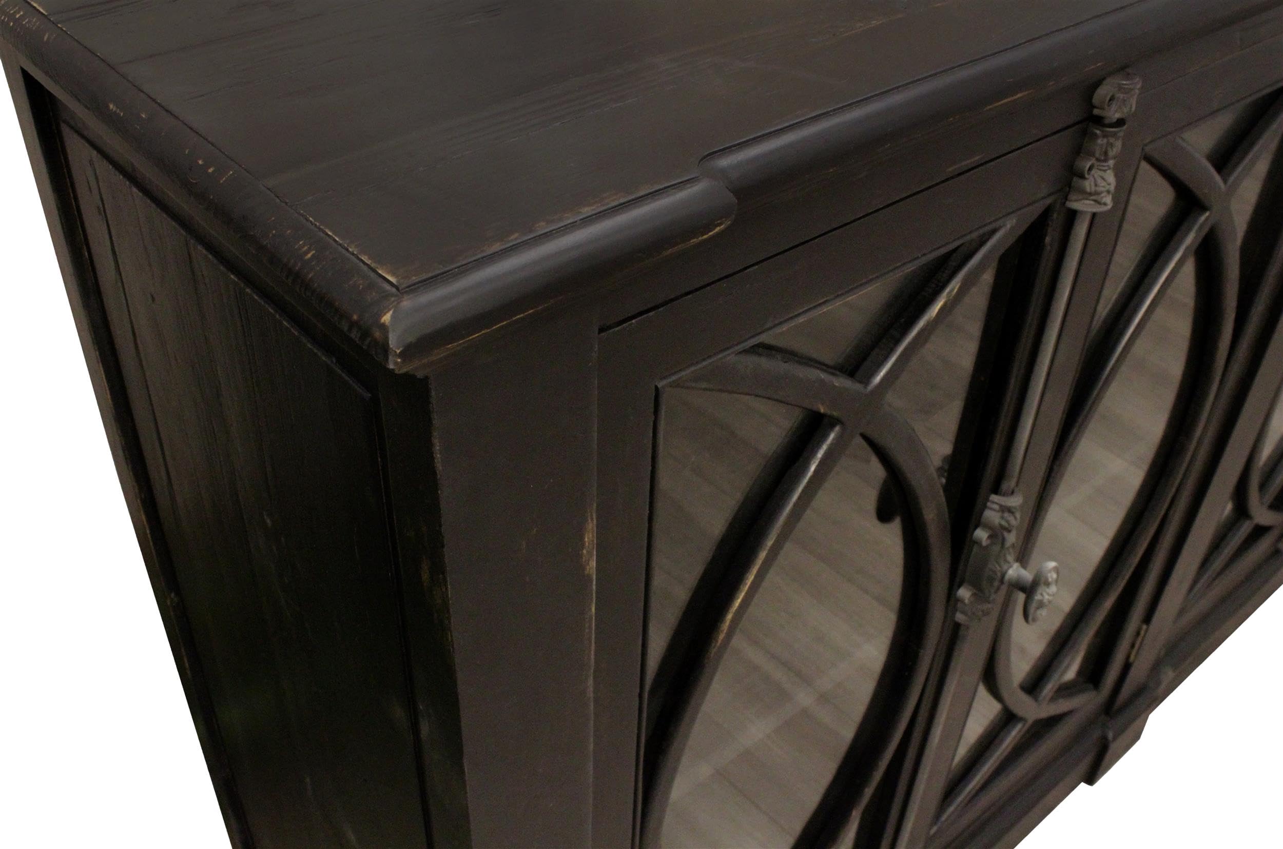 Moti Wheatstone 6-Door Sideboard in Antique Black Finish on Pine Solid Wood