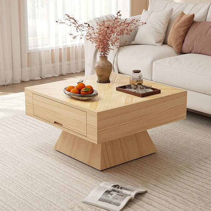 Square Wood Coffee Table with Hidden Storage