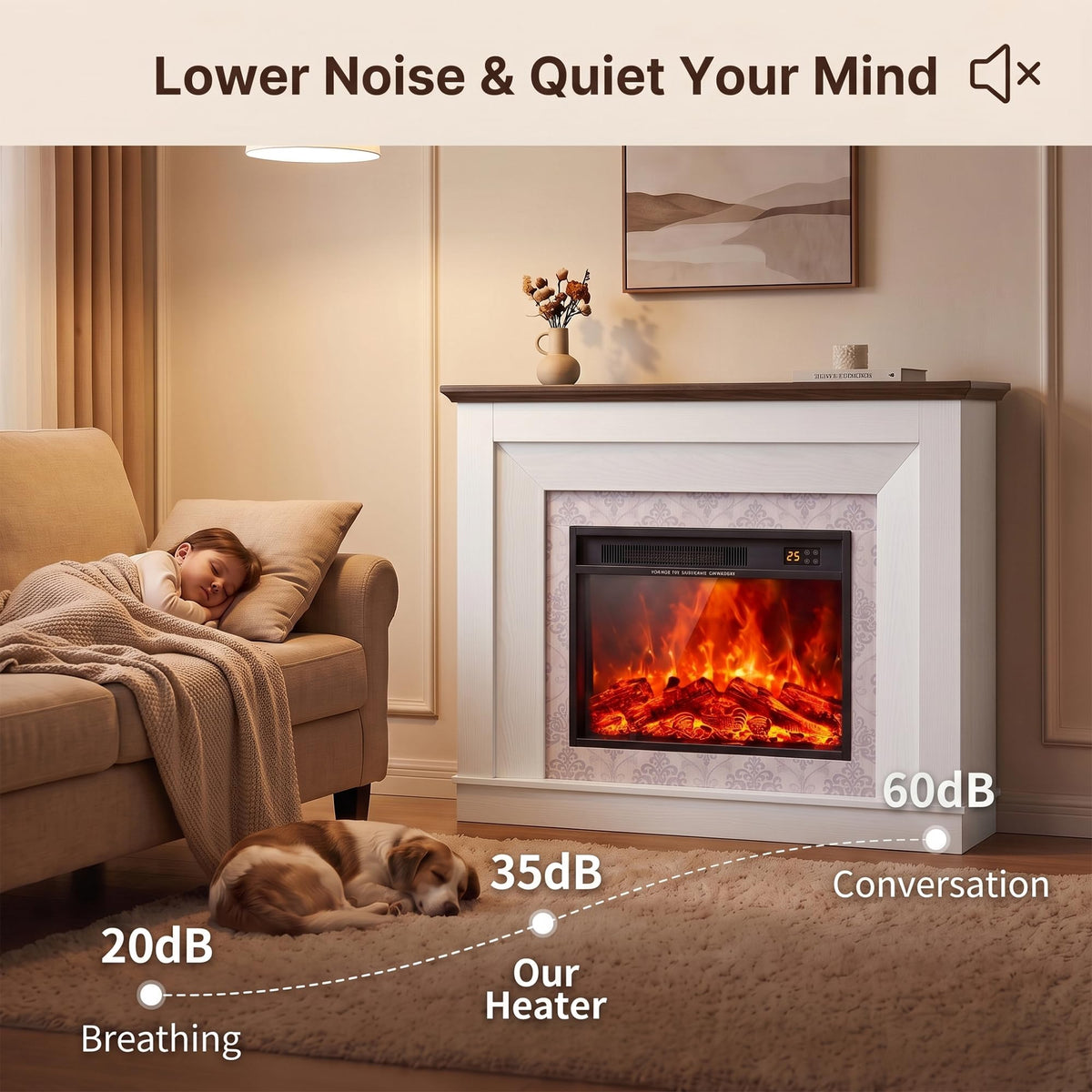 White Electric Fireplace with Mantel