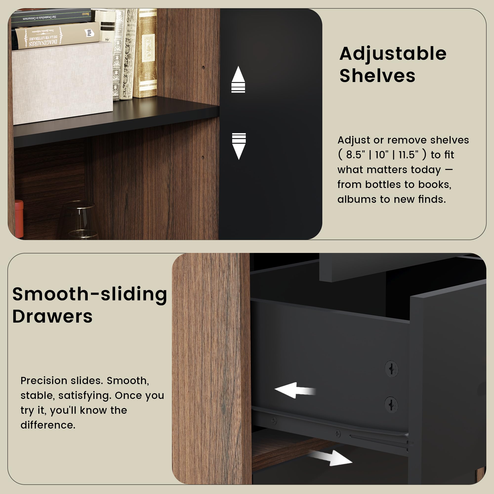 3-Drawer File Cabinet with Side Cabinet & Adjustable Shelf