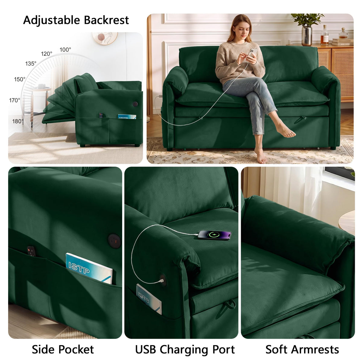 Green Velvet Sleeper Loveseat