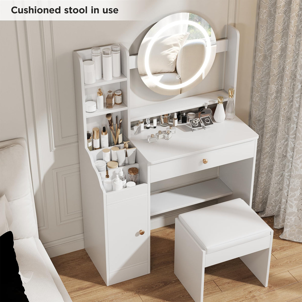 White LED Makeup Vanity with Stool
