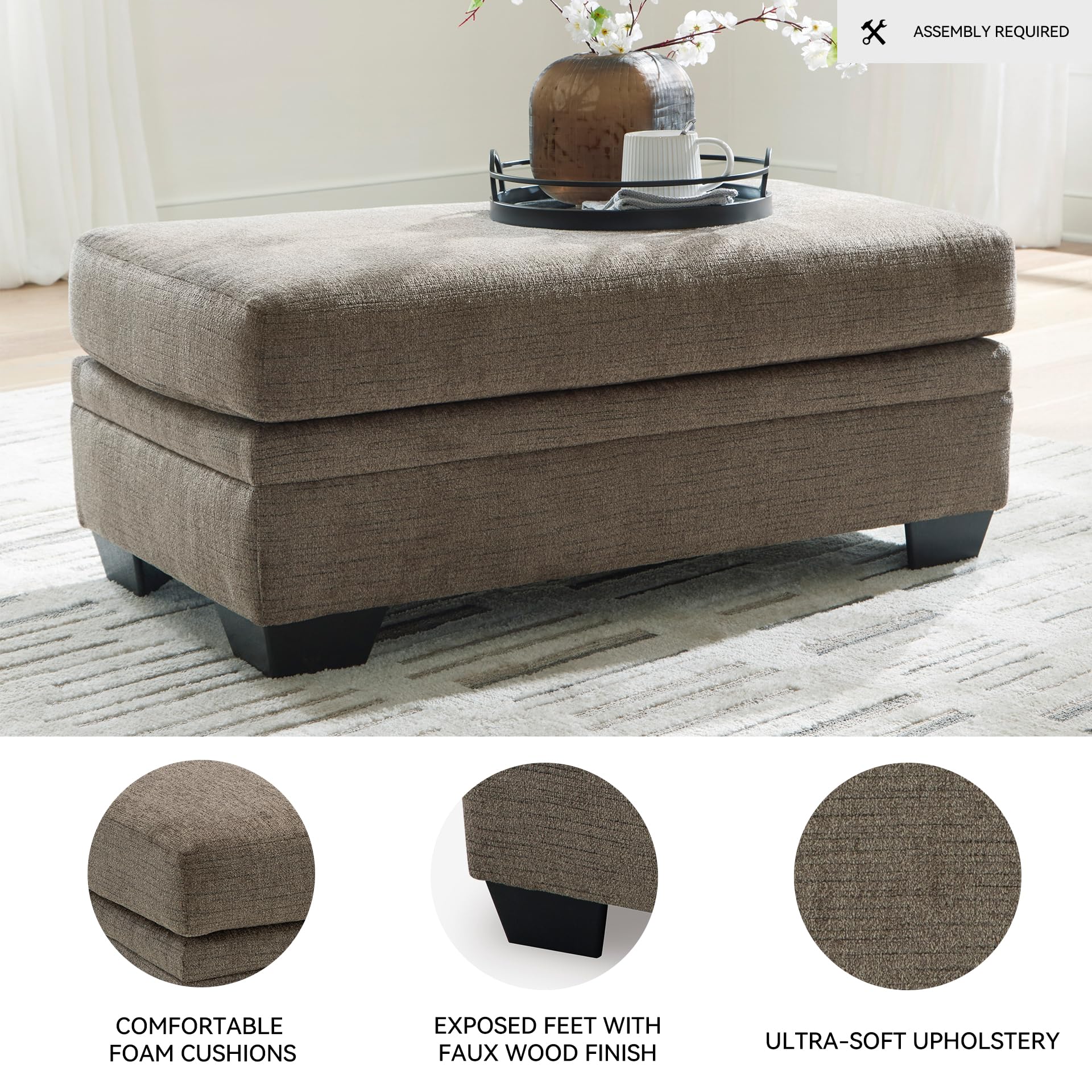 Signature Design by Ashley Stonemeade Modern Ottoman with Foam Cushion, Grayish Brown