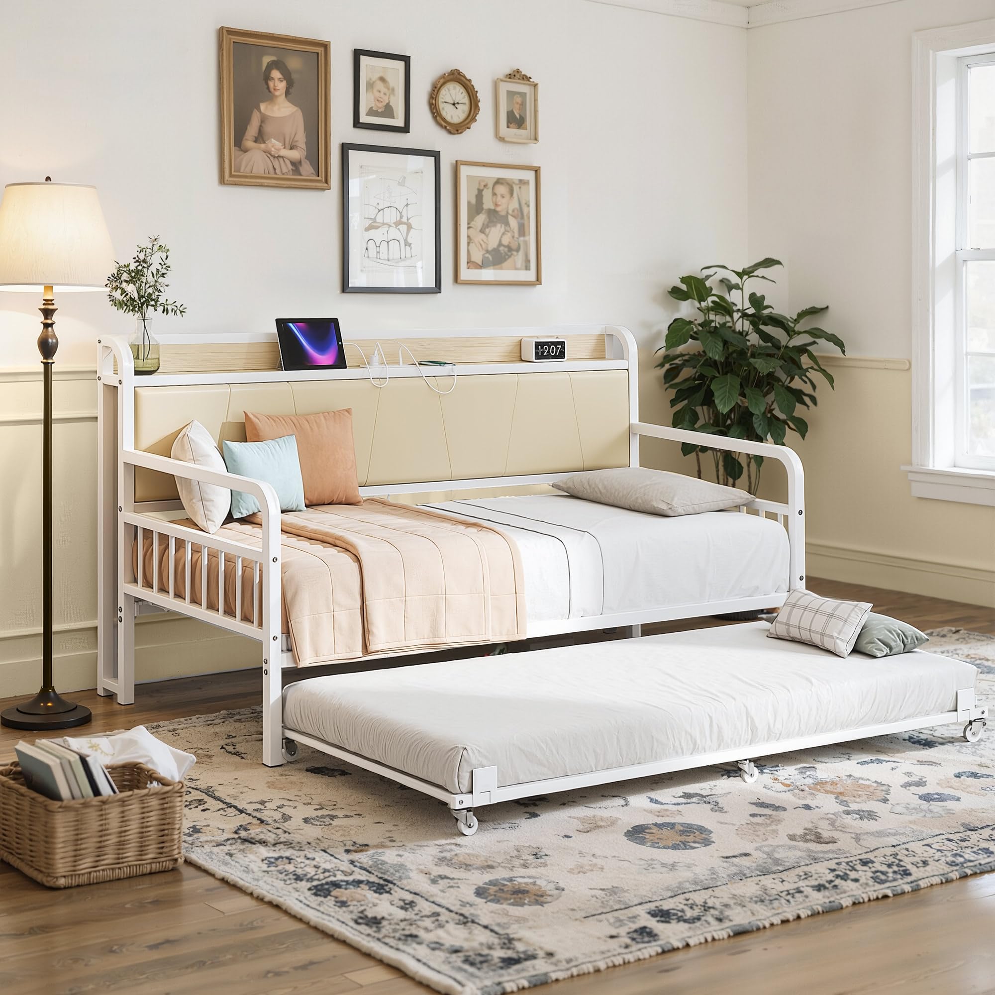 Twin Daybed with Trundle & Storage Headboard