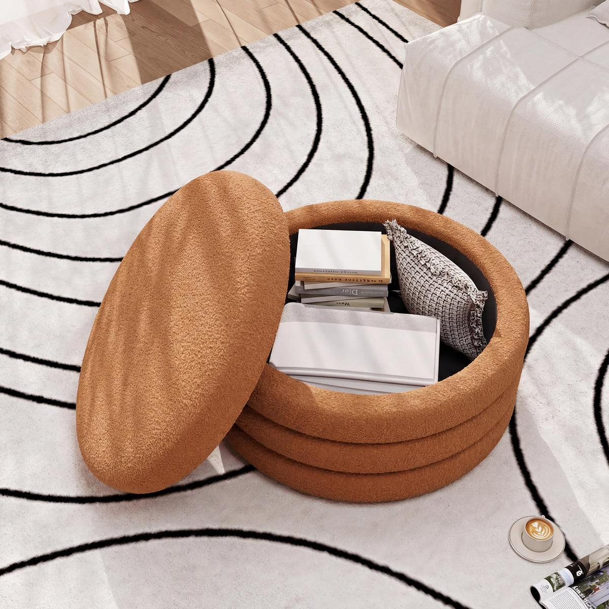 Round Sherpa Storage Ottoman