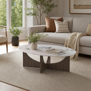 Oval Marble-Look Coffee Table