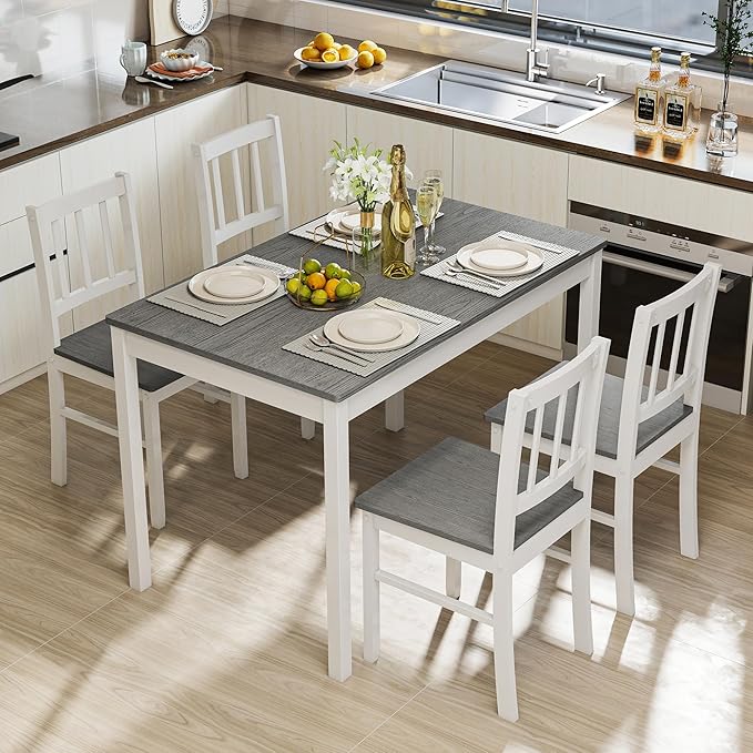 5-Piece Farmhouse Dining Table Set with 4 Chairs
