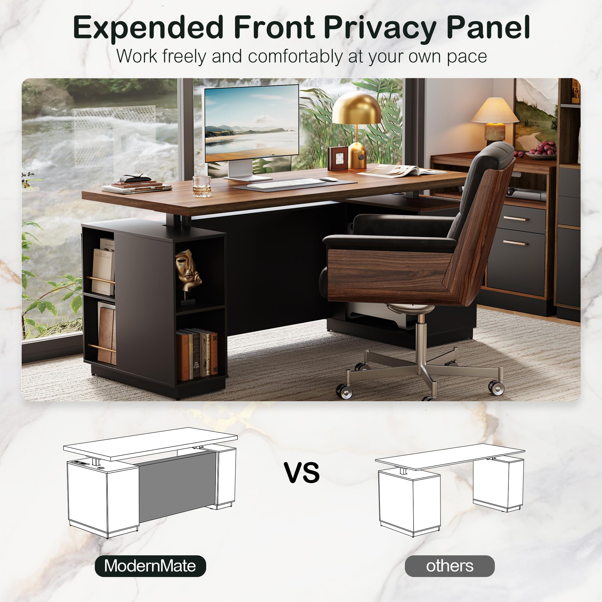 L-Shaped Electric Standing Desk with File Cabinet