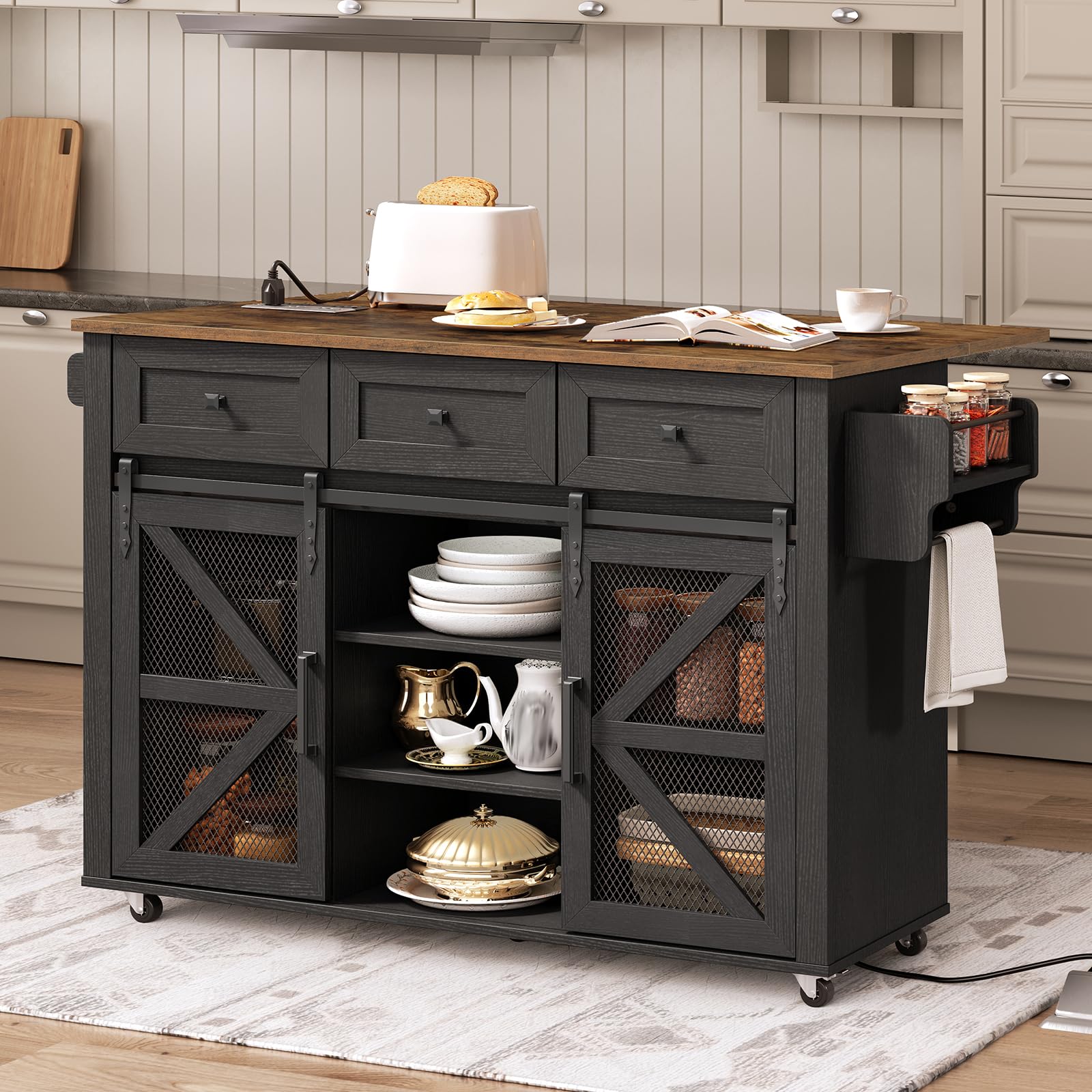 Kitchen Island with Storage & Drop-Leaf