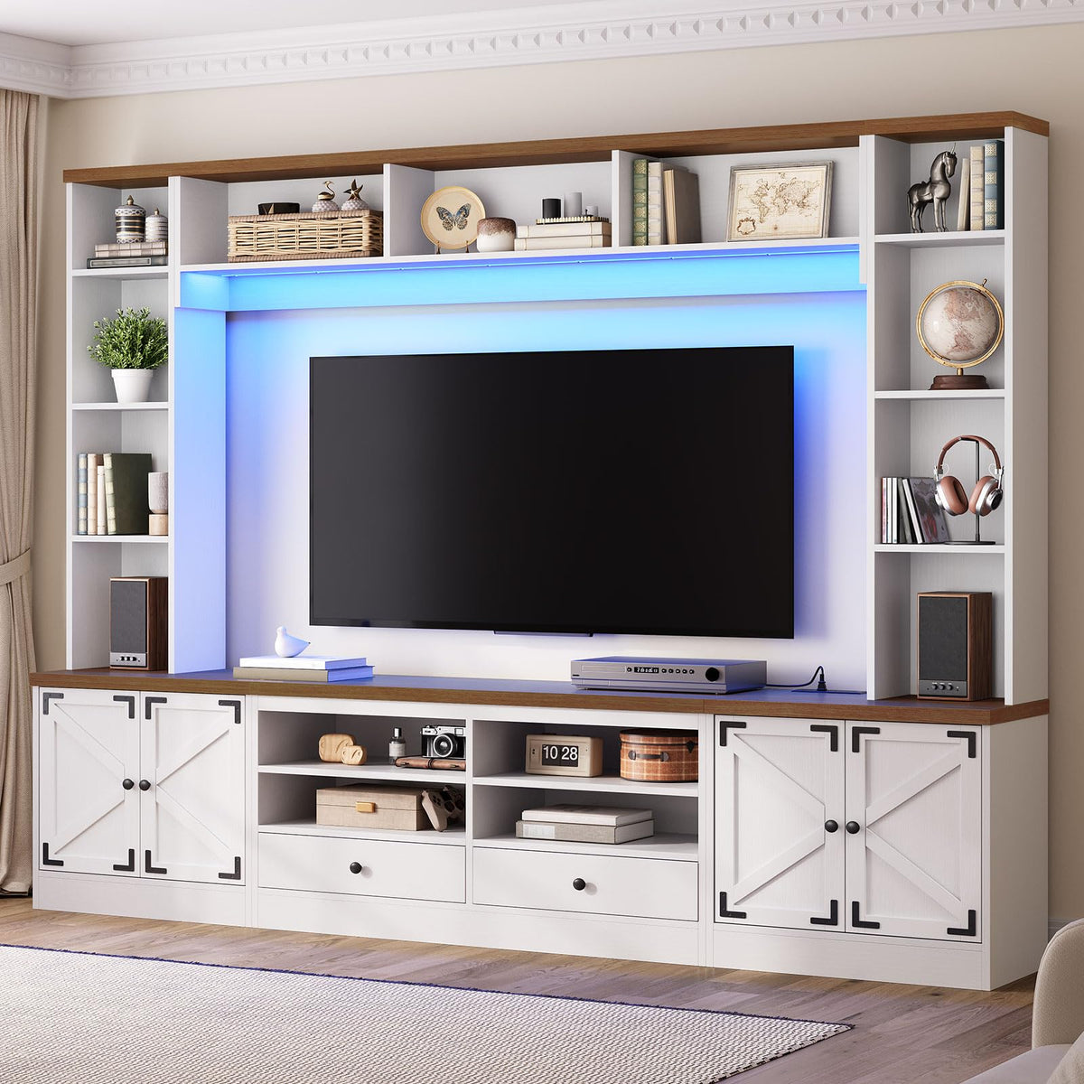 94.5" Wall Unit Entertainment Center, Farmhouse TV Stand