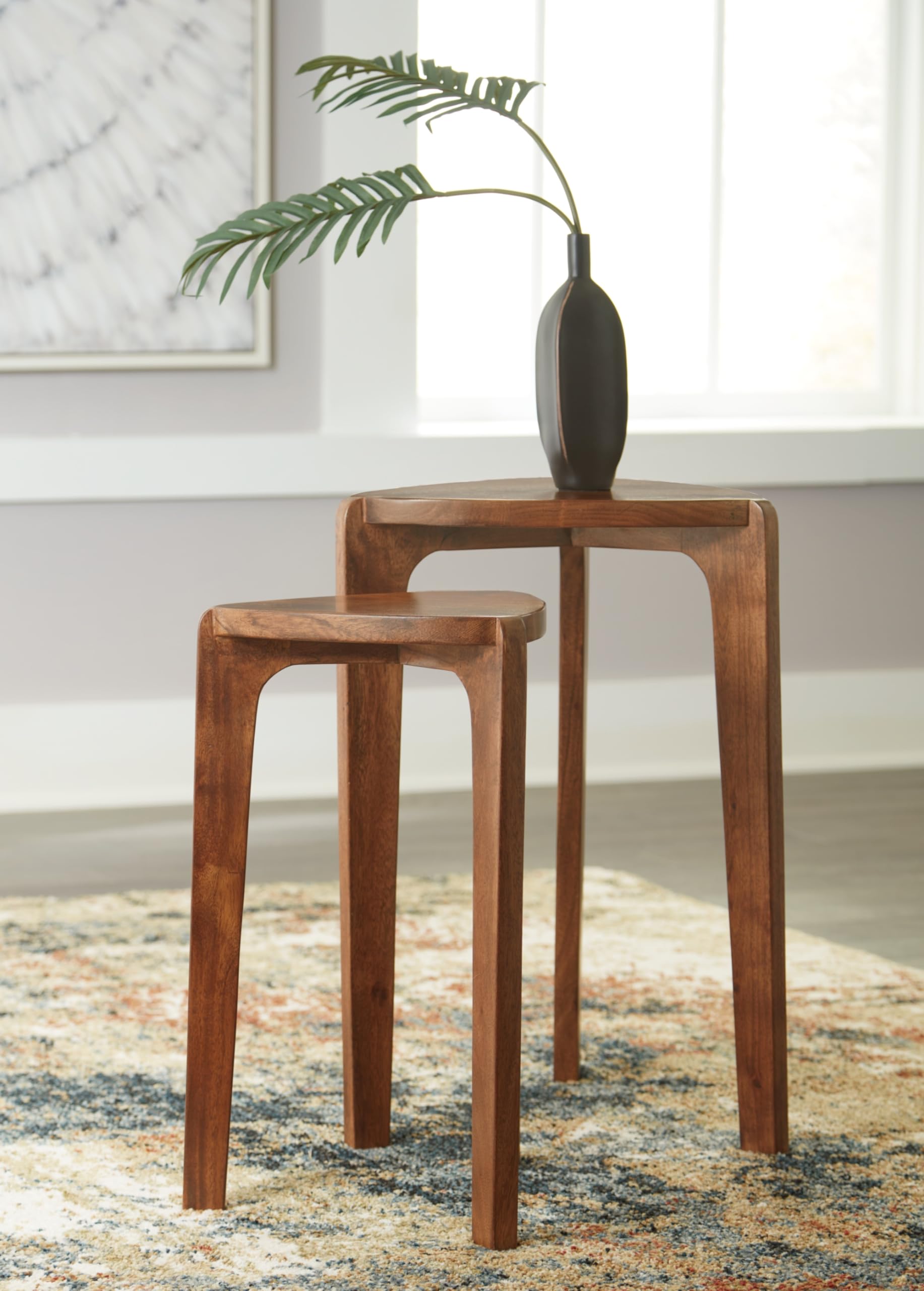Solid Wood Nesting Accent Tables – Set of 2, Dark Brown