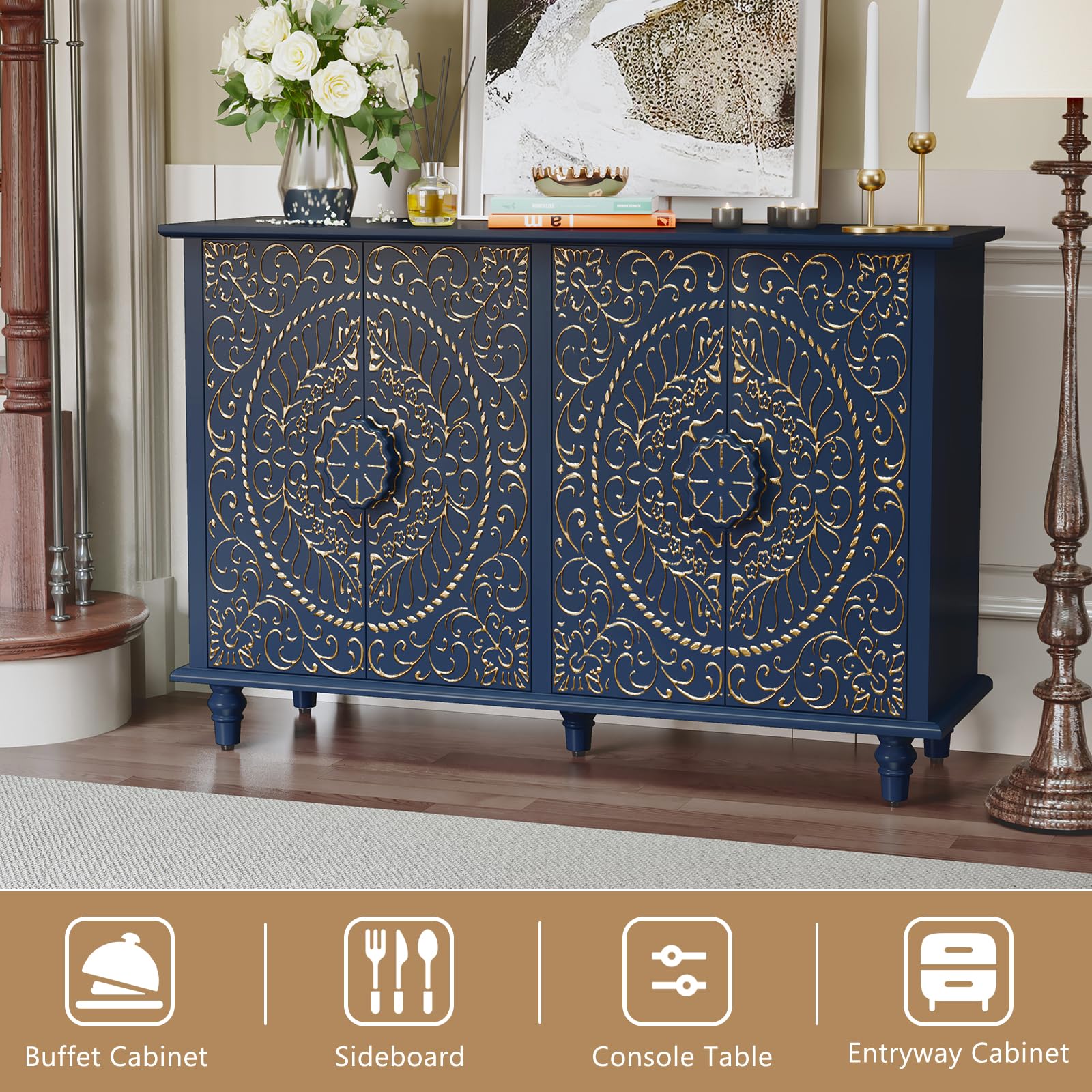 Decorative Accent Sideboard Buffet Cabinet with 4 Doors