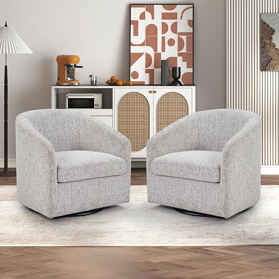 Chenille Swivel Barrel Chair