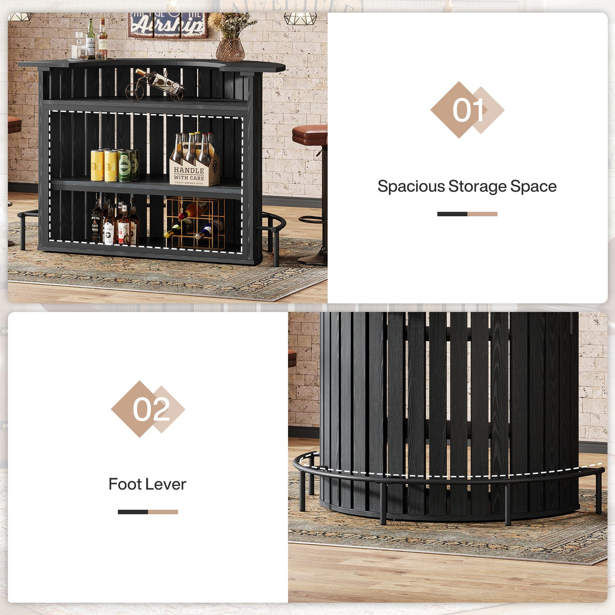 Black Curved Bar Table