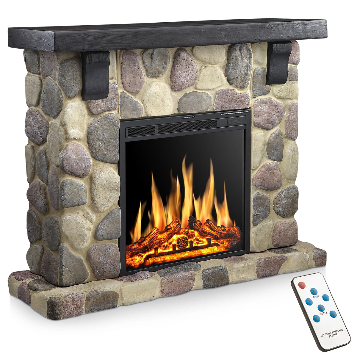 Electactic 50" Electric Fireplace TV Stand with Faux Stone Mantel, Round