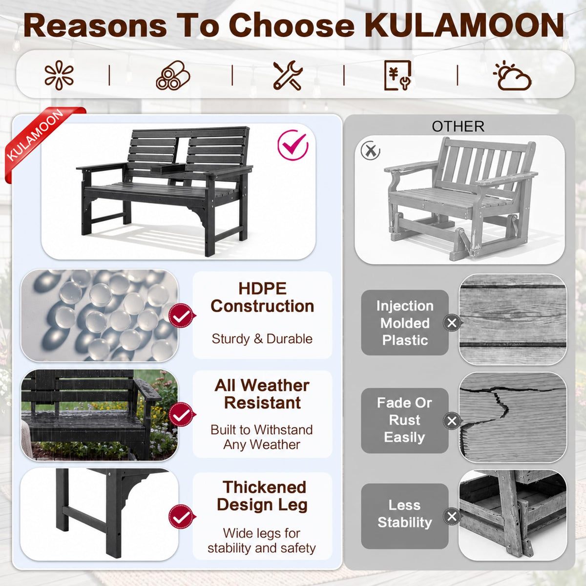 HDPE Outdoor Bench with Cup Holders