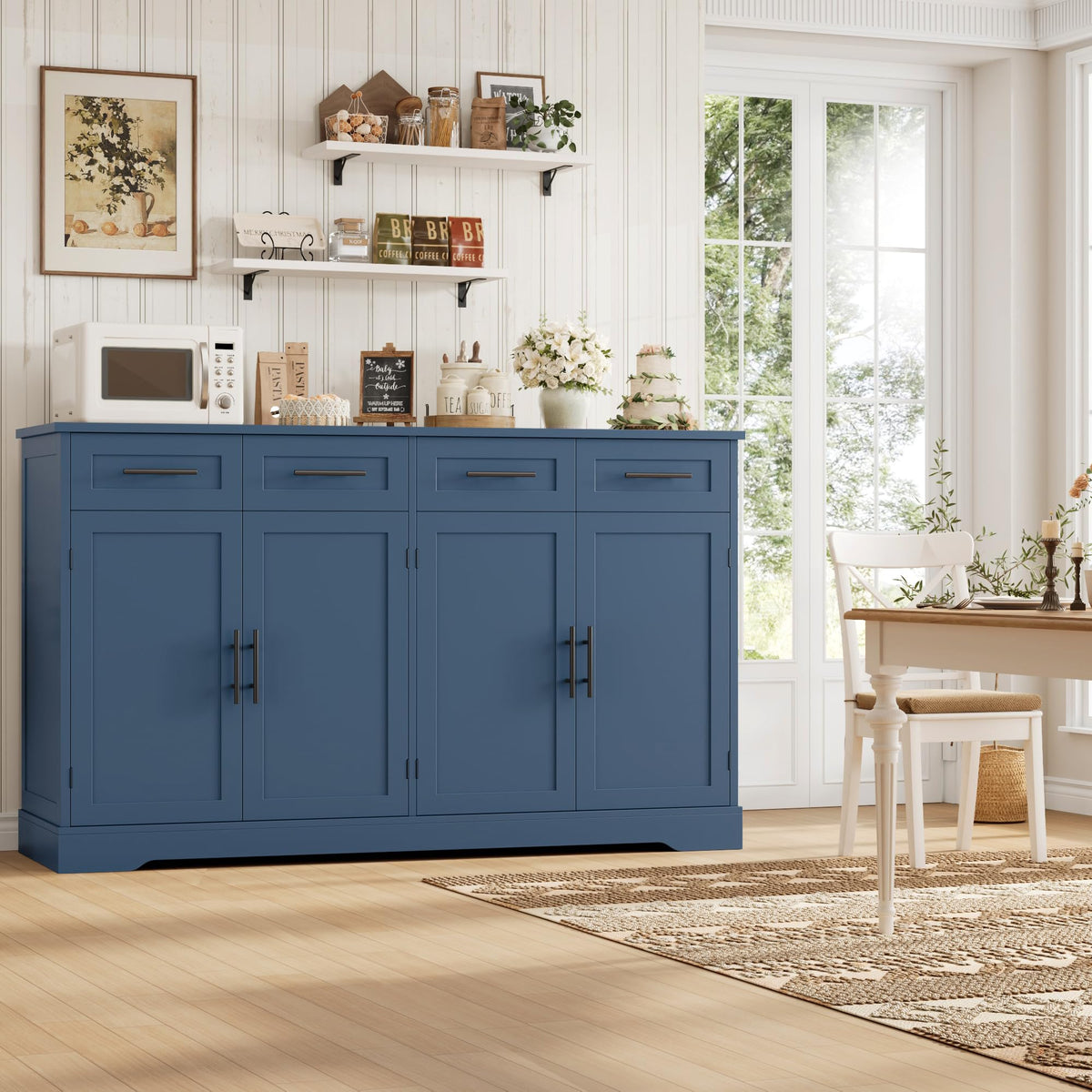 HOSTACK 60" W Sideboard Buffet Cabinet with Storage, Kitchen Cabinet, Blue