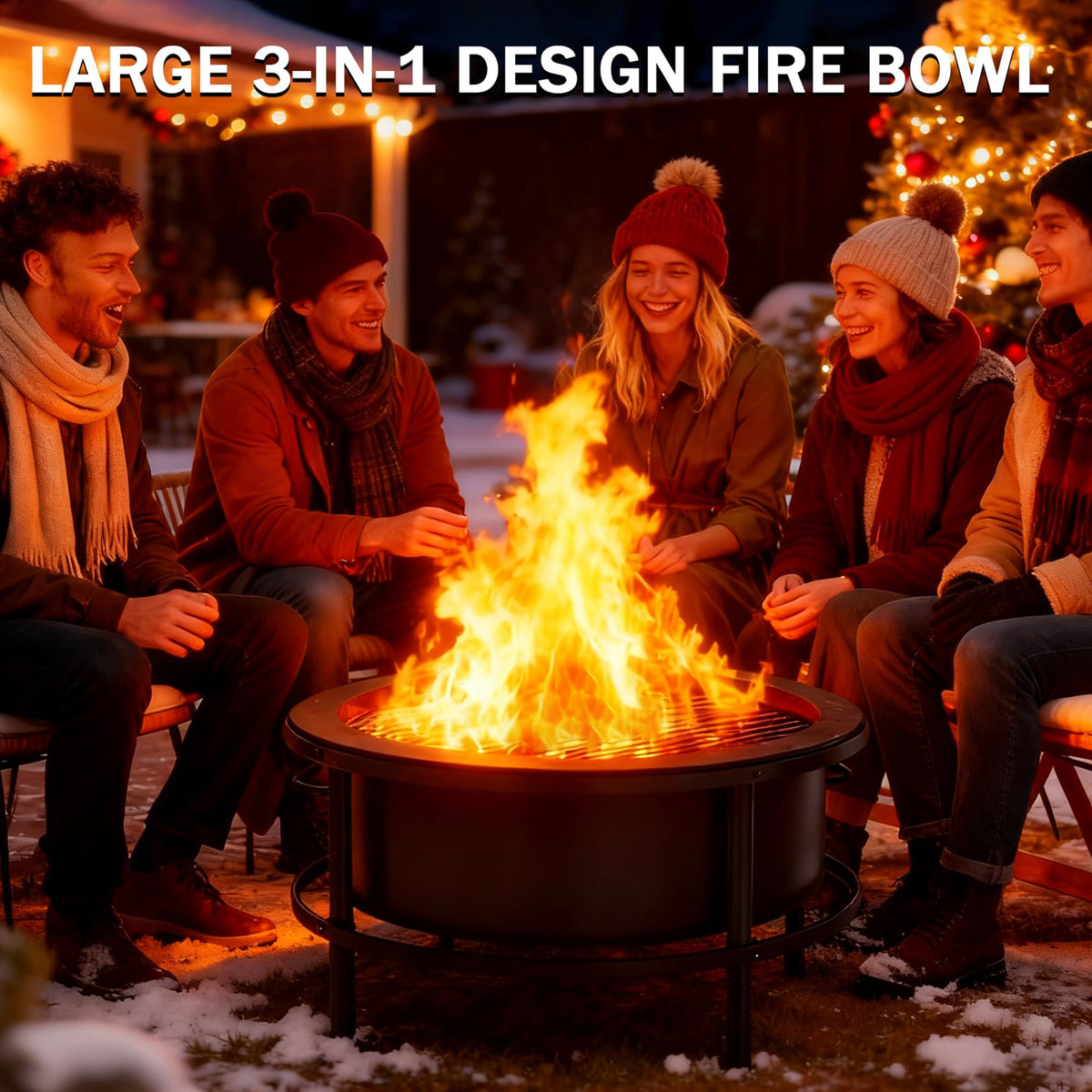 TMWINGS Large Outdoor Fire Pit with Poker, Round Wood Burning Firepit Bowl