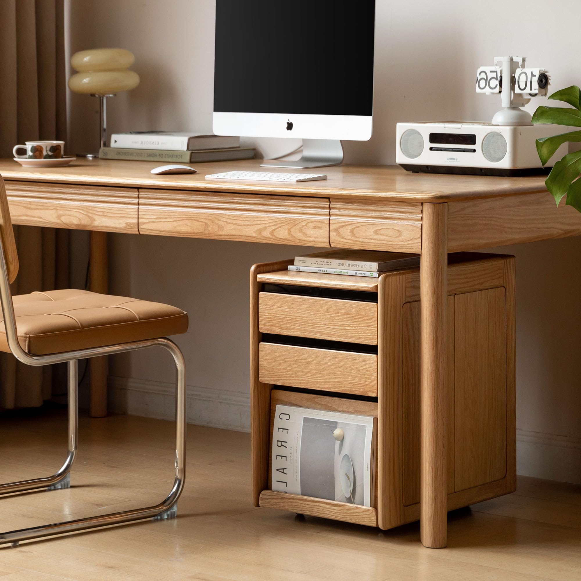 Solid Wood Rolling Side Table with Storage