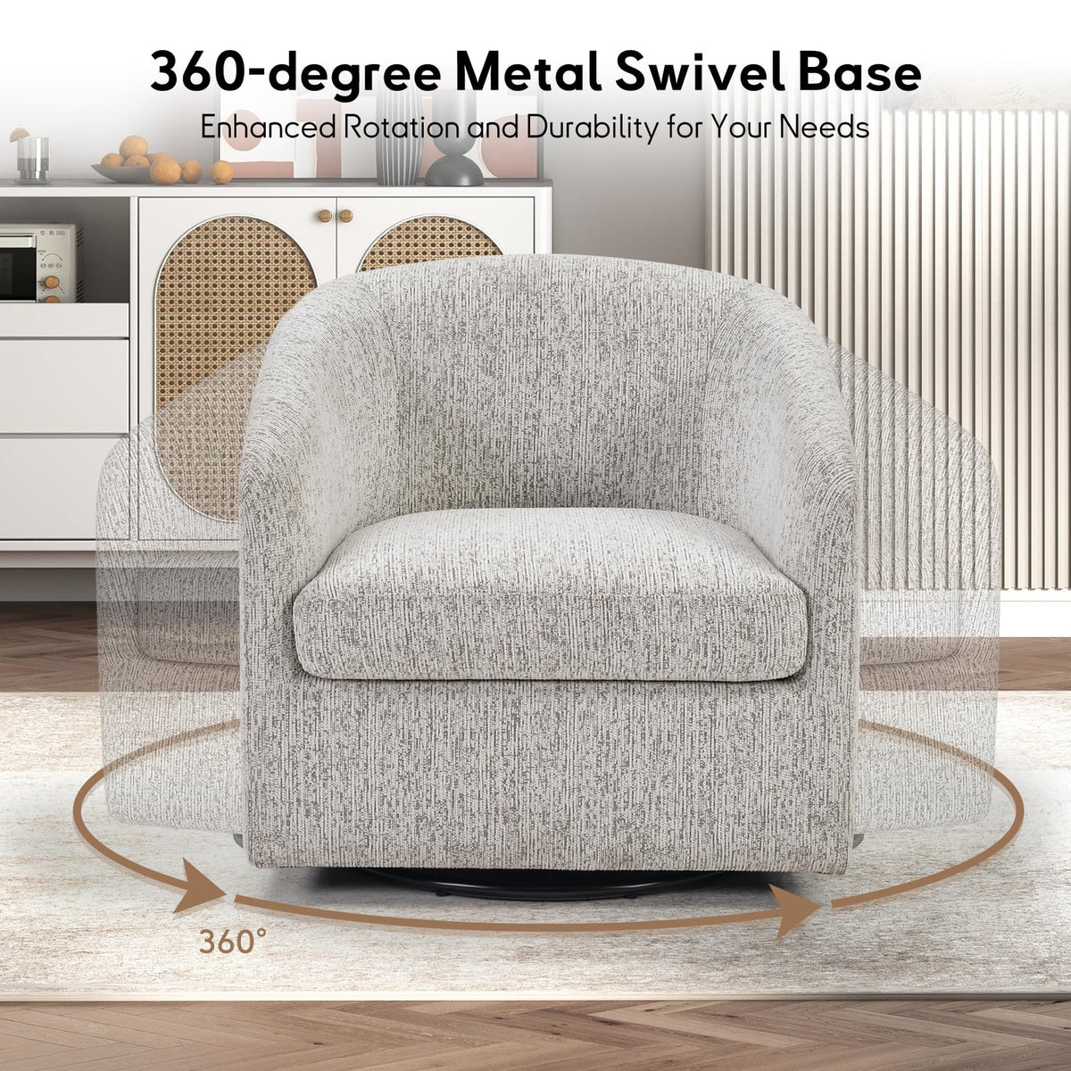 Chenille Swivel Barrel Chair